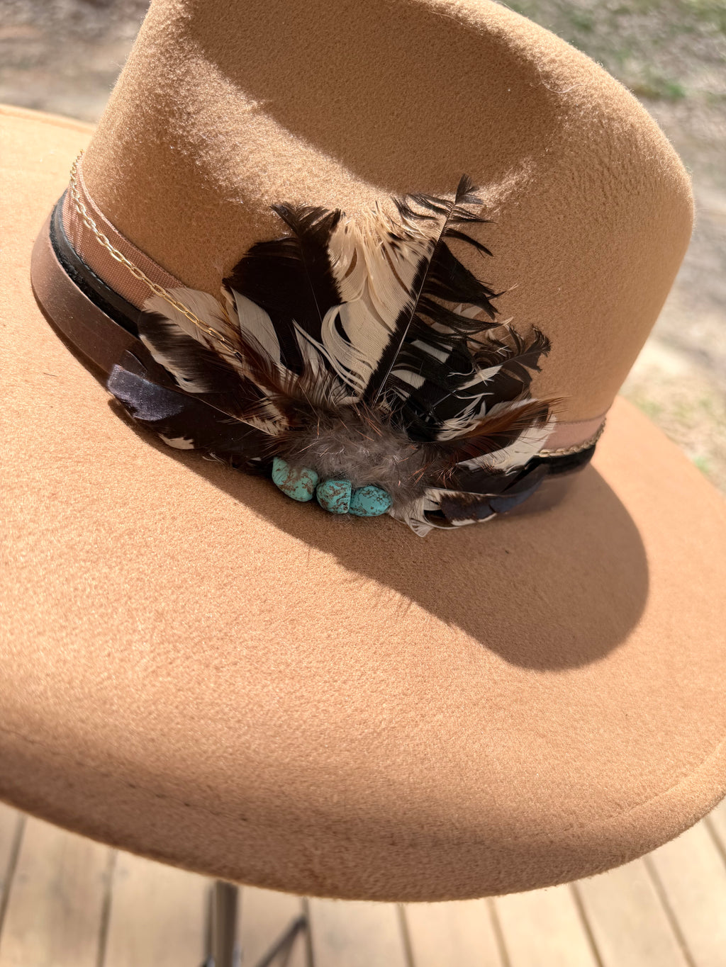 Tan Feather and Turquoise Cowgirl Hat