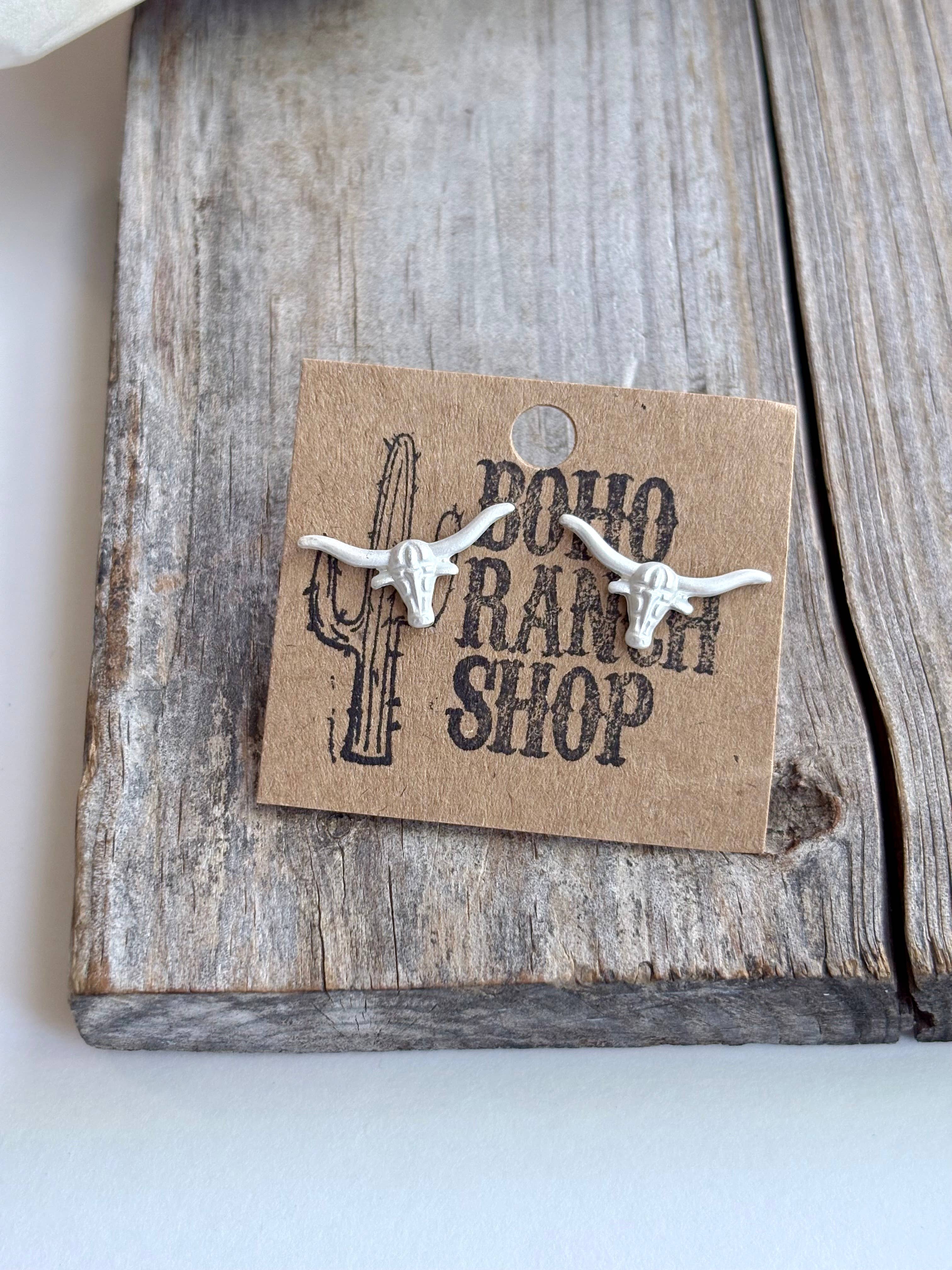 Western Theme Stud Earrings - steer longhorn horse shoe