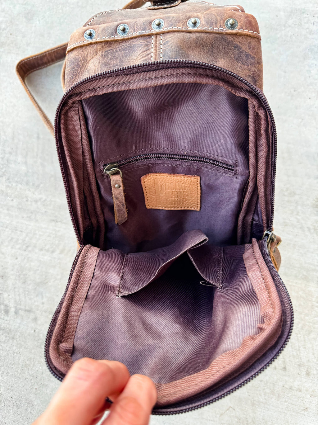 Western Cowhide Leather Sling Bag - travel bag chest bag