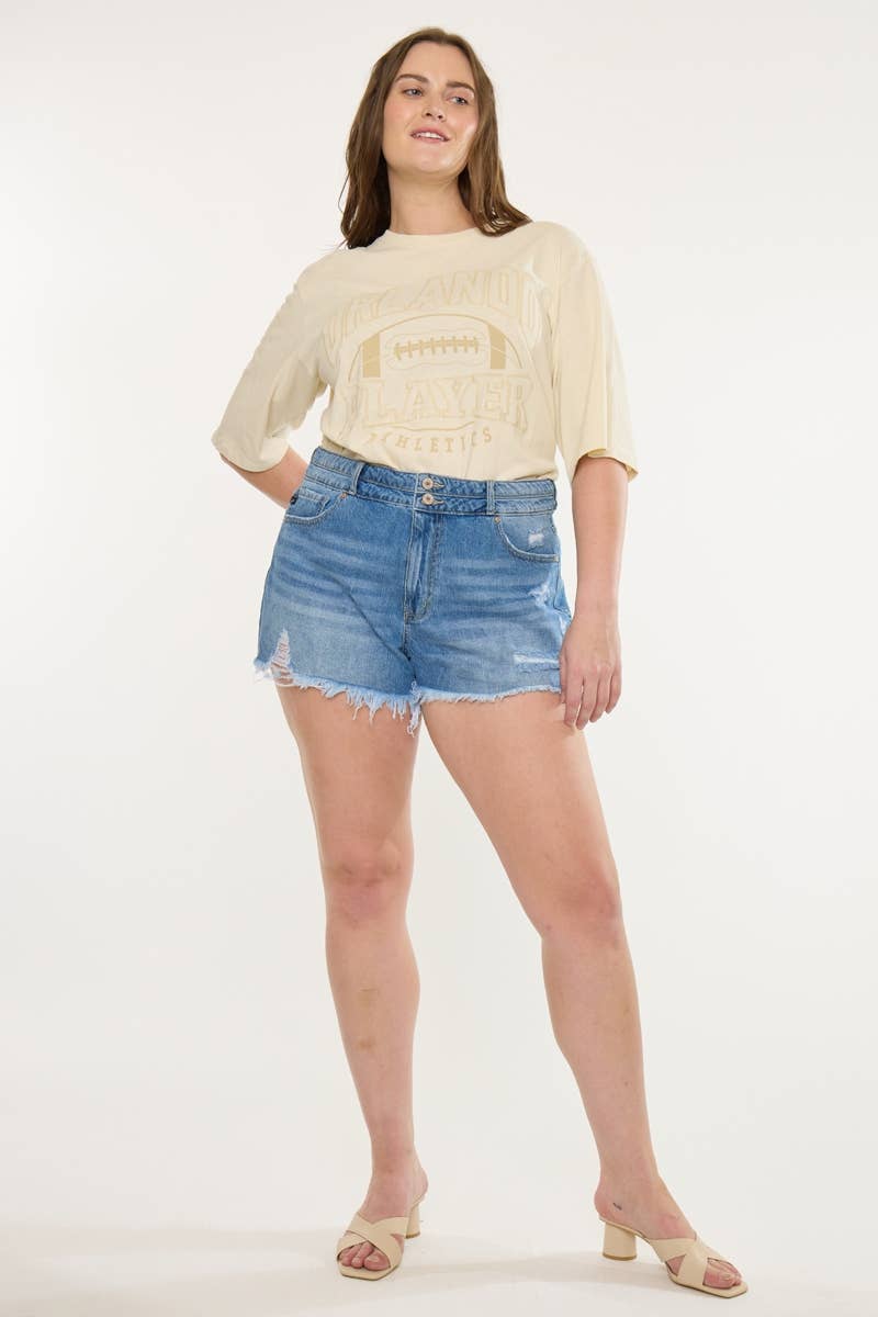 Kan Can USA High Rise Double Band Mom Shorts