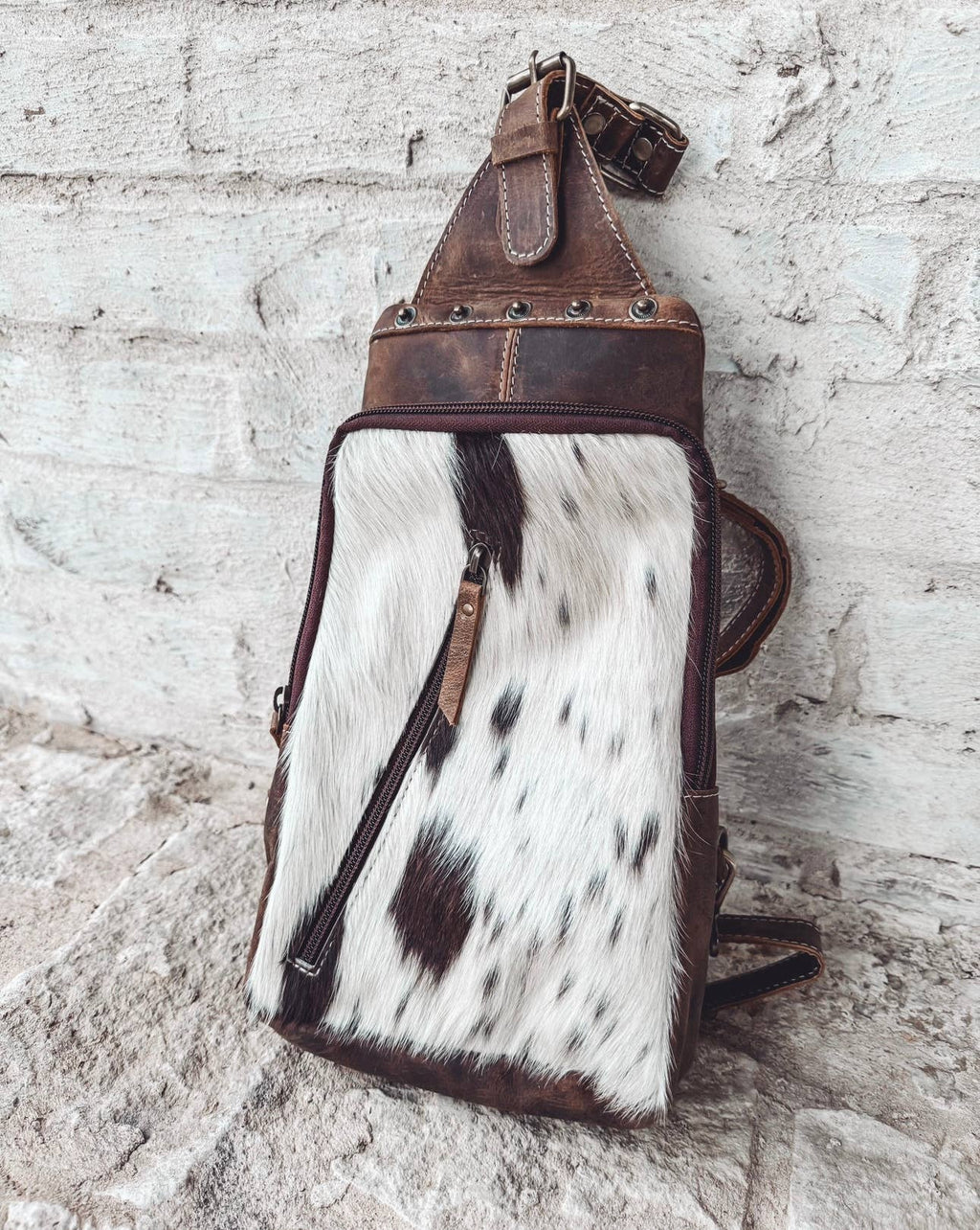 Western Cowhide Leather Sling Bag - travel bag chest bag