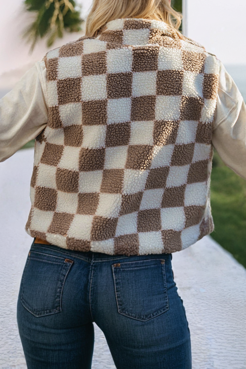 Checked Snap Button Sherpa Vest