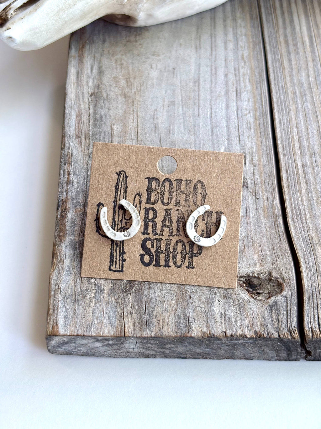 Western Theme Stud Earrings - steer longhorn horse shoe