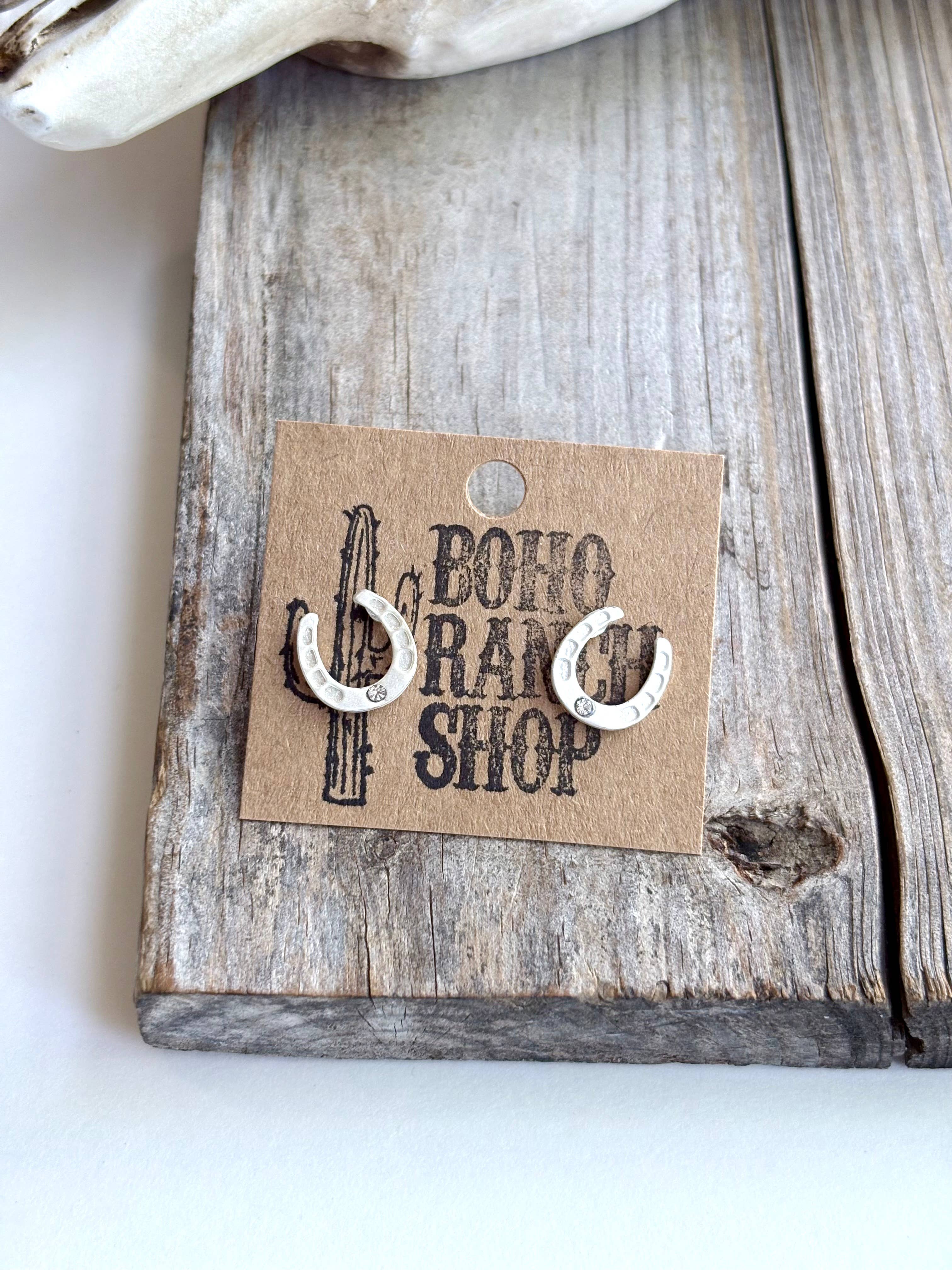 Western Theme Stud Earrings - steer longhorn horse shoe