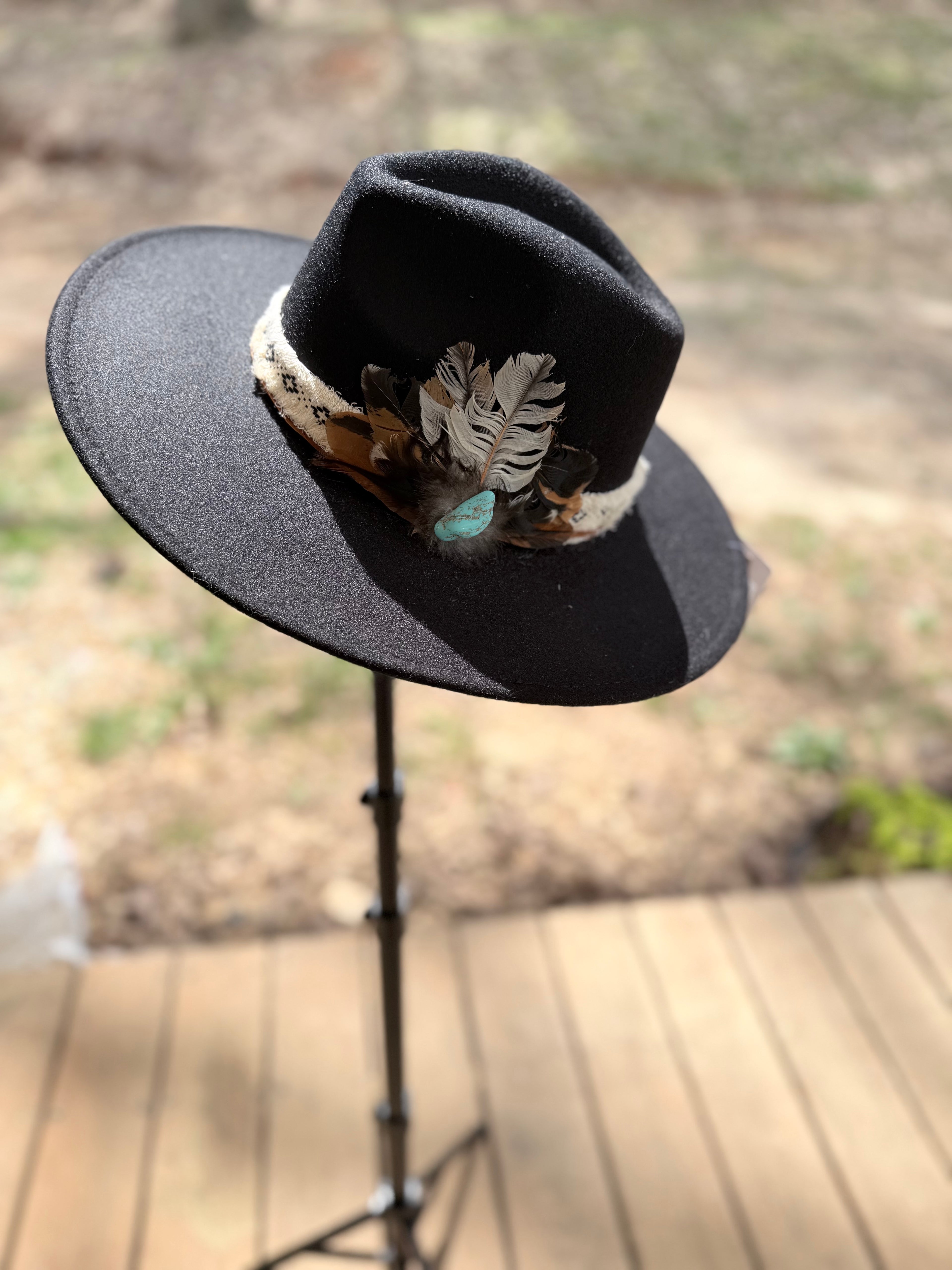 Black Feather and Turquoise Cowgirl Hat