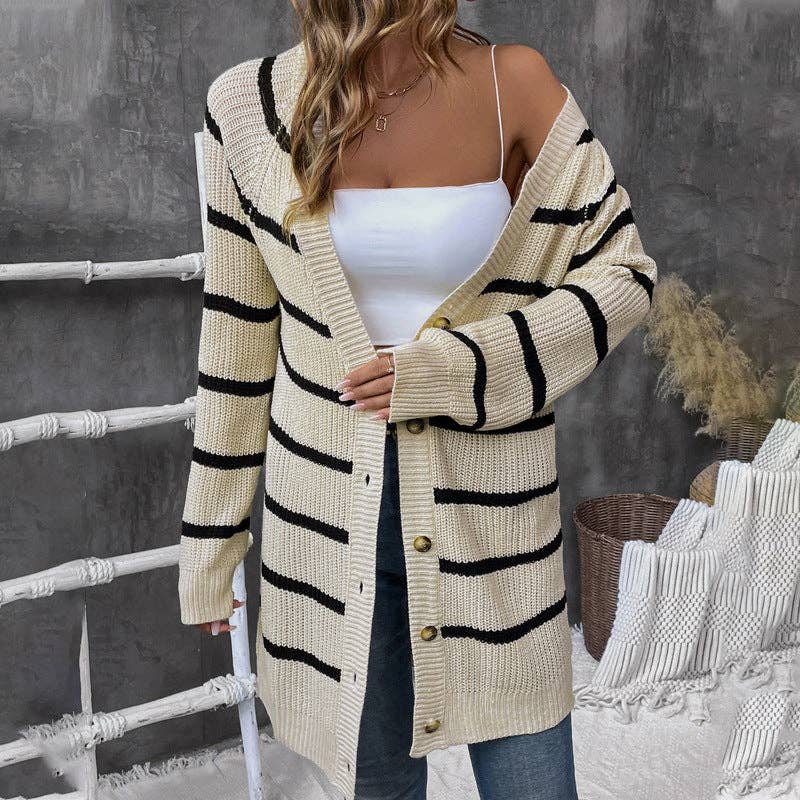 Striped Loose Cardigan Versatile Sweater Top