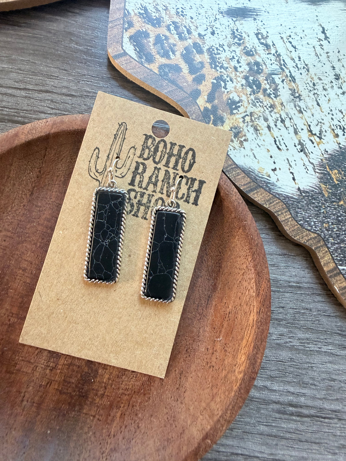 Western Rectangle Stone Bar Drop Dangle Earrings