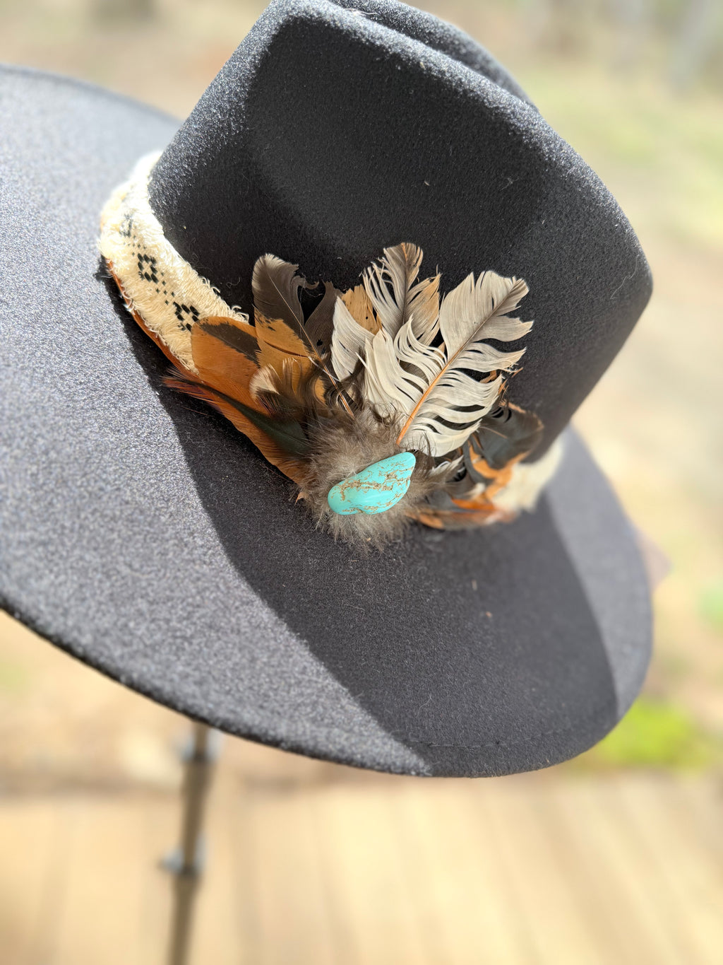 Black Feather and Turquoise Cowgirl Hat