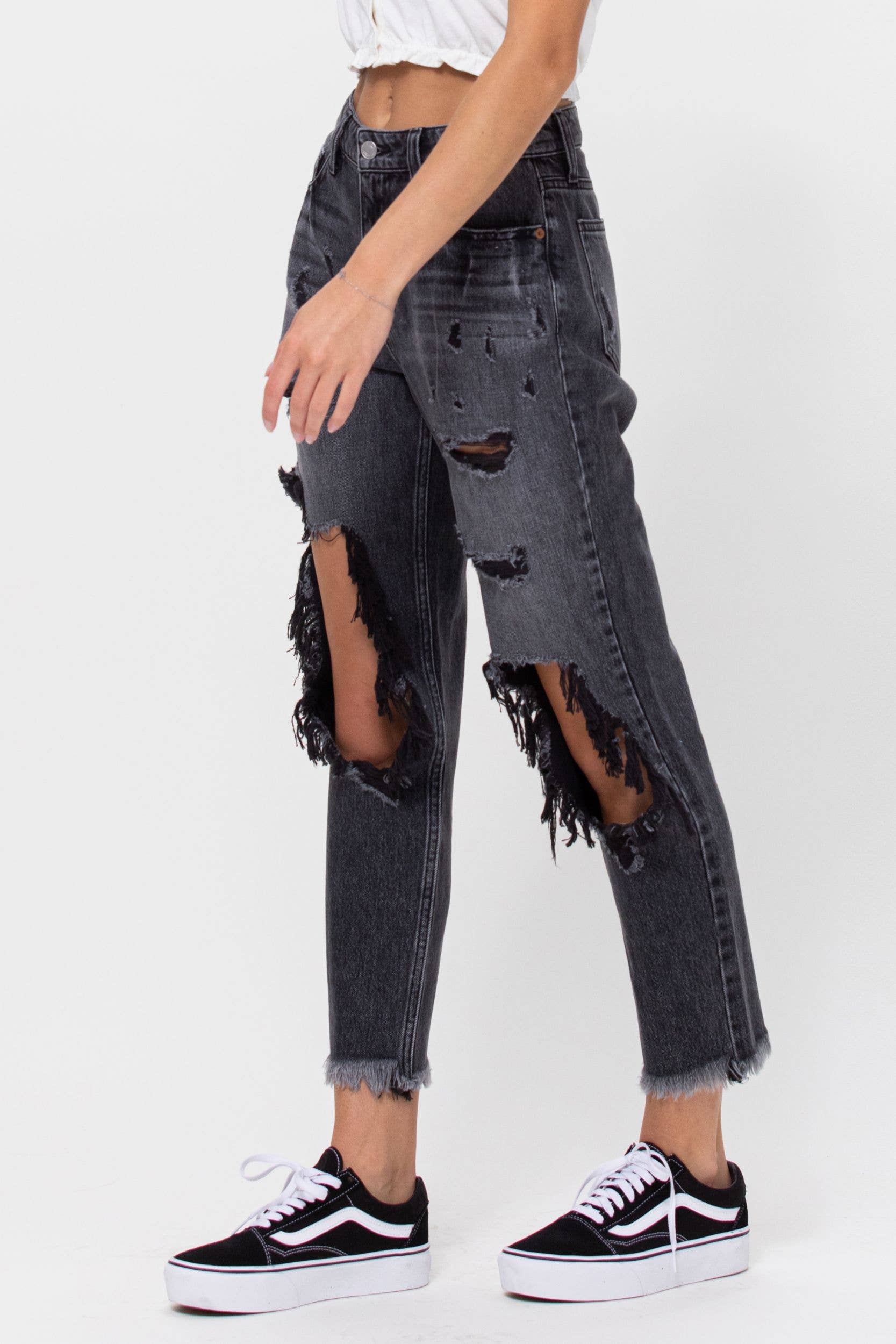 High Rise Destroy Slim Boyfriend Jean