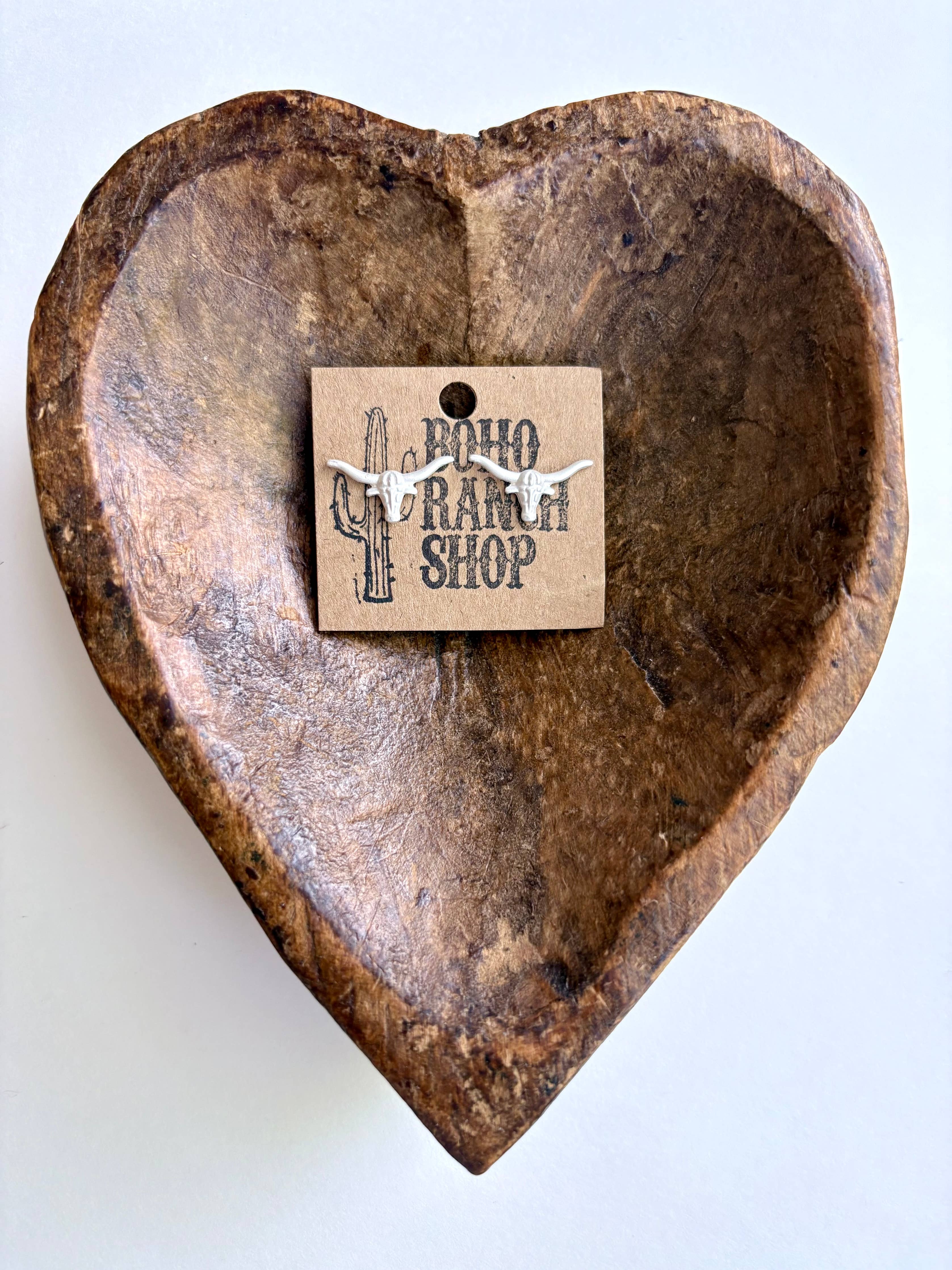 Western Theme Stud Earrings - steer longhorn horse shoe