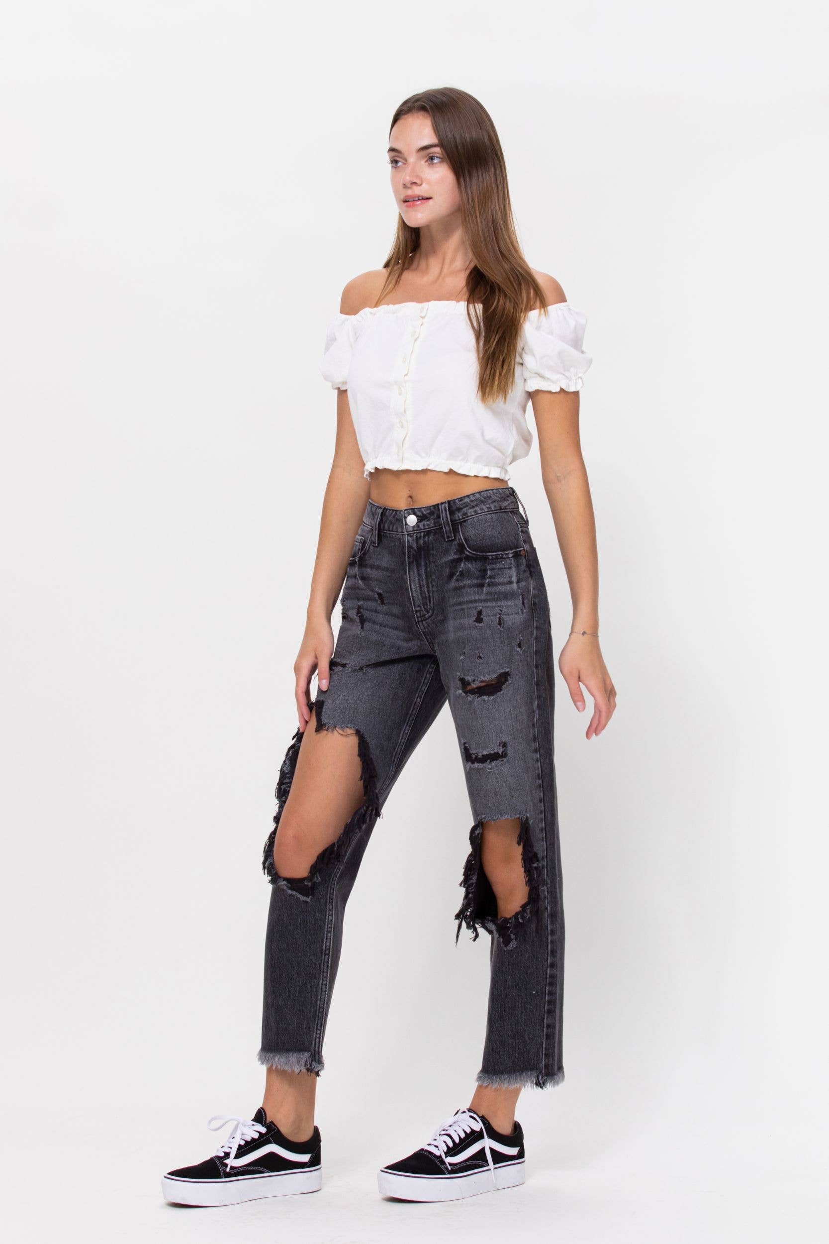 High Rise Destroy Slim Boyfriend Jean