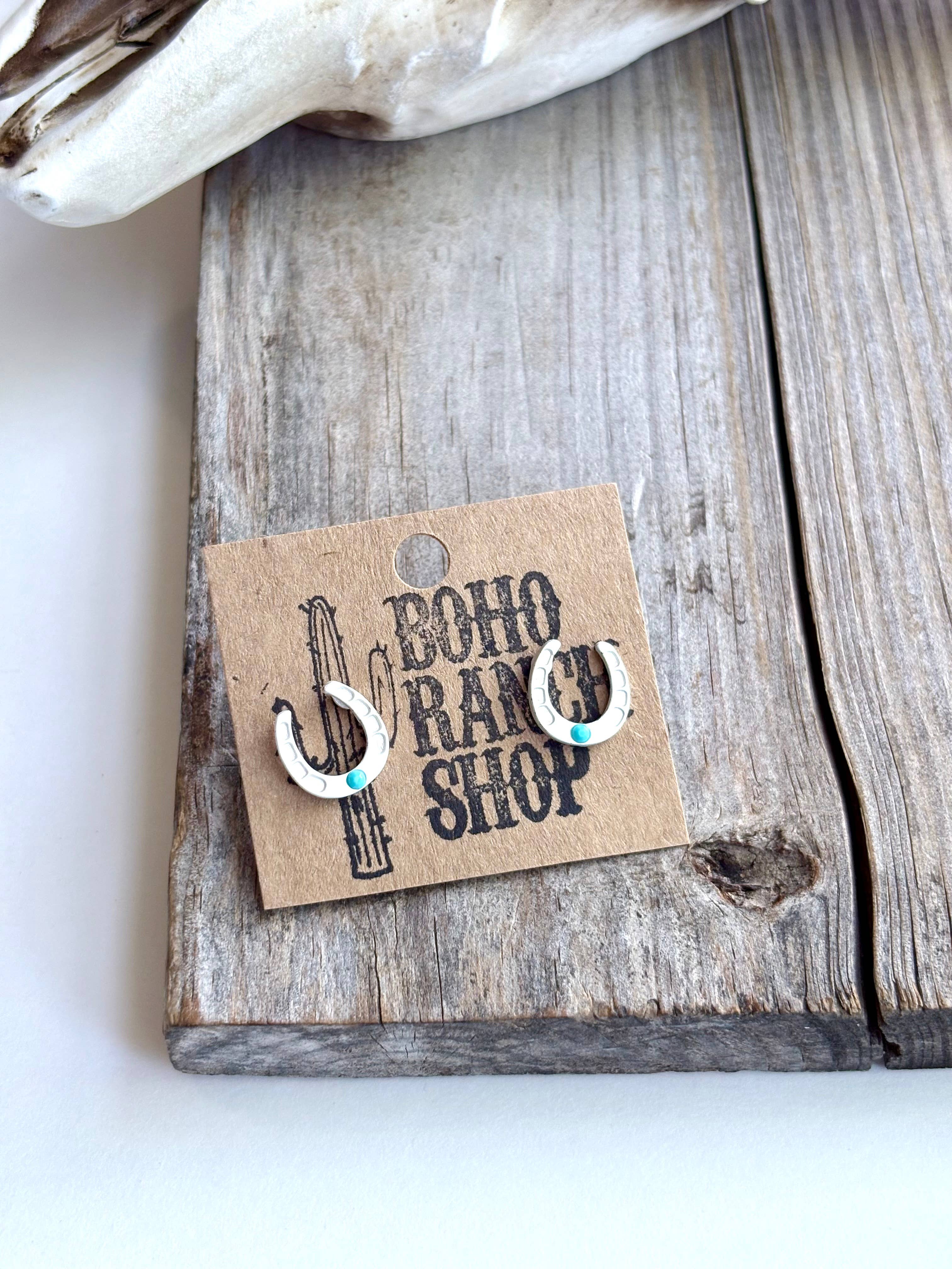 Western Theme Stud Earrings - steer longhorn horse shoe