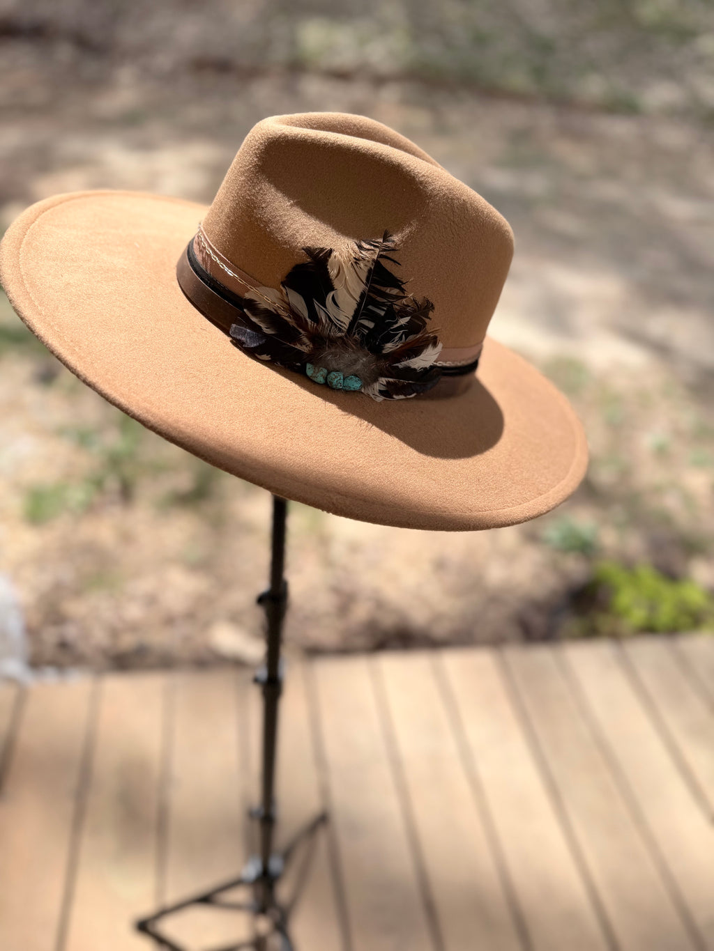 Tan Feather and Turquoise Cowgirl Hat