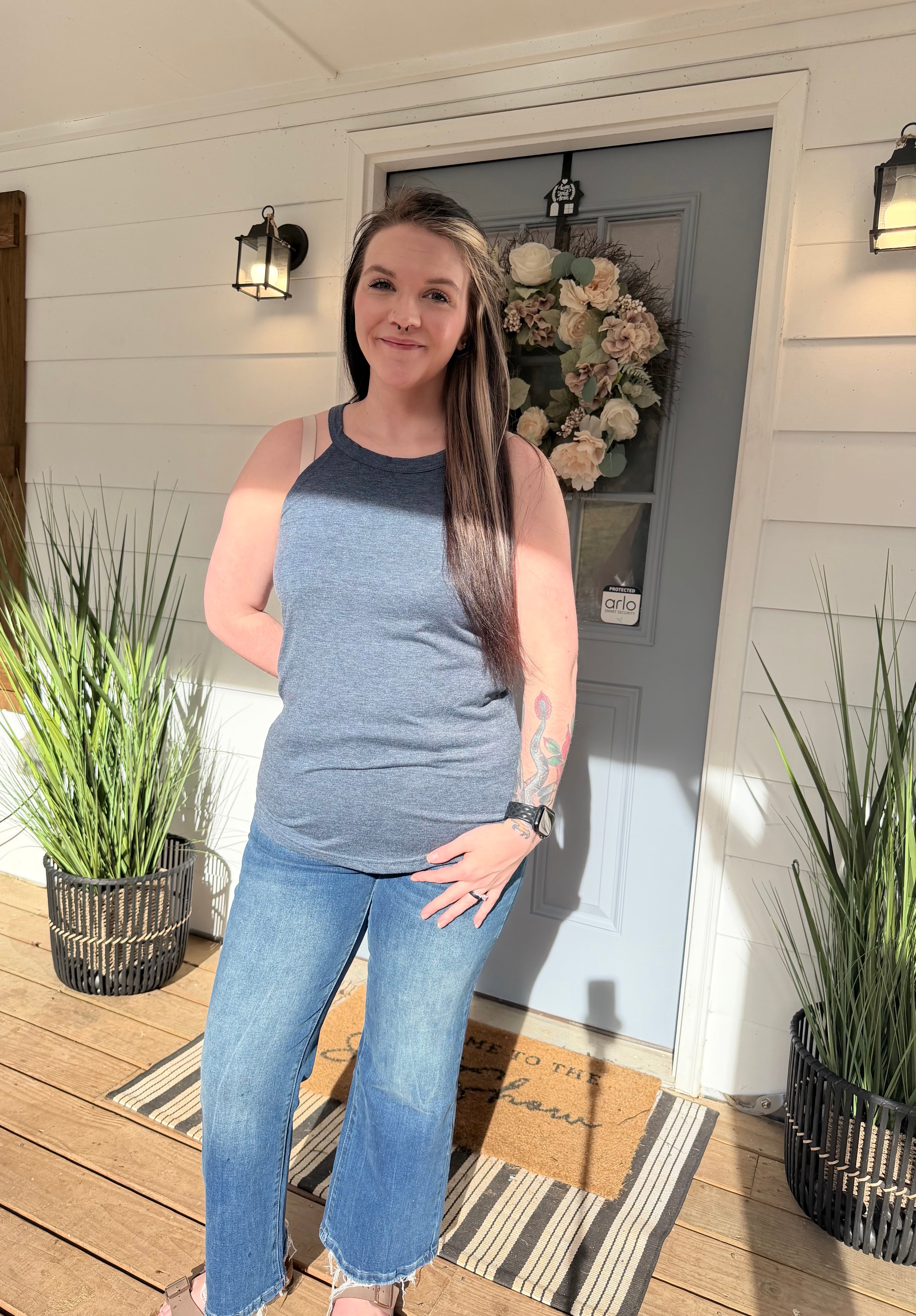 Customizable Solid Color Crew Neck Tank Top