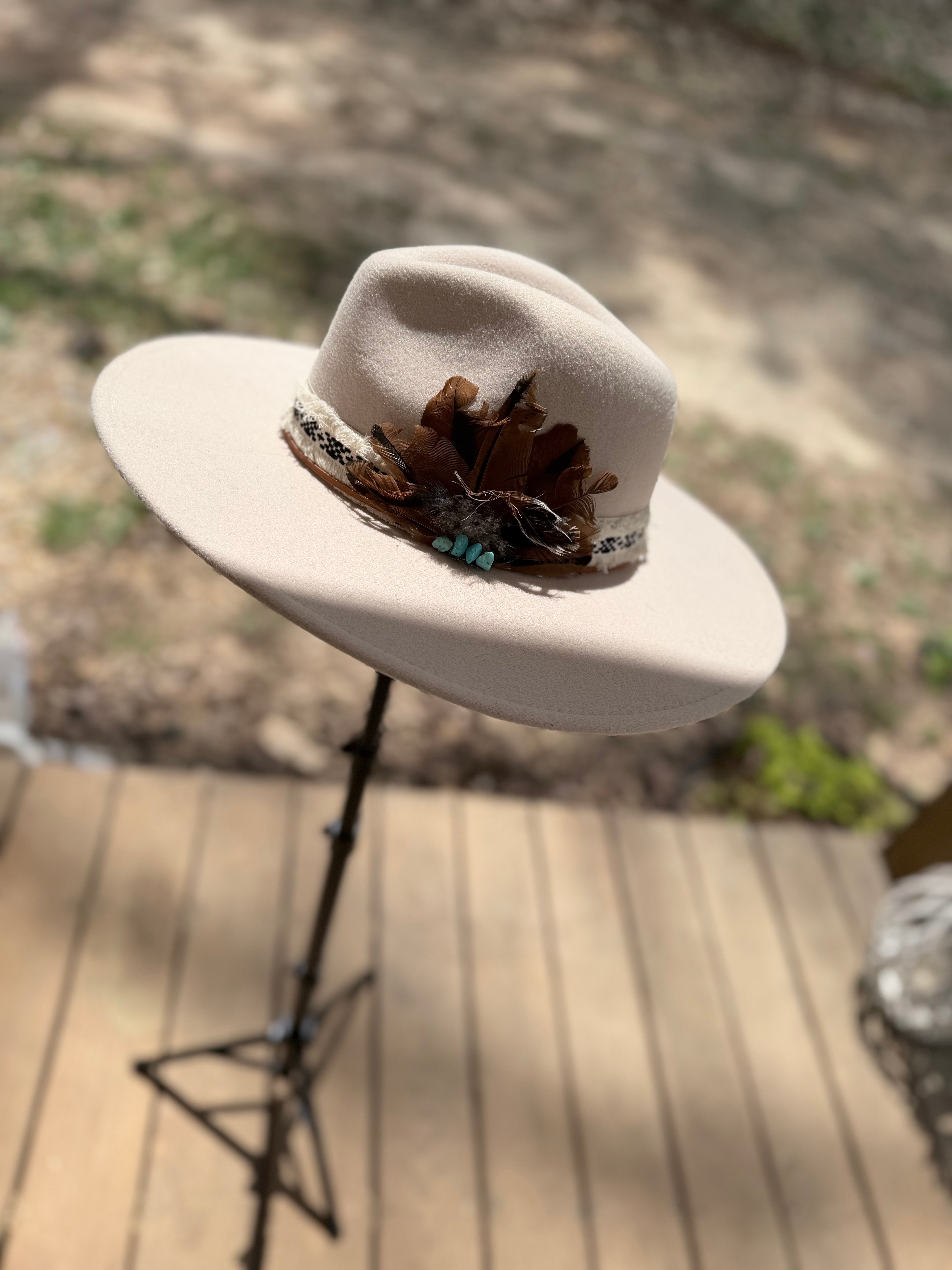 Cream Feather and Turquoise Cowgirl Hat