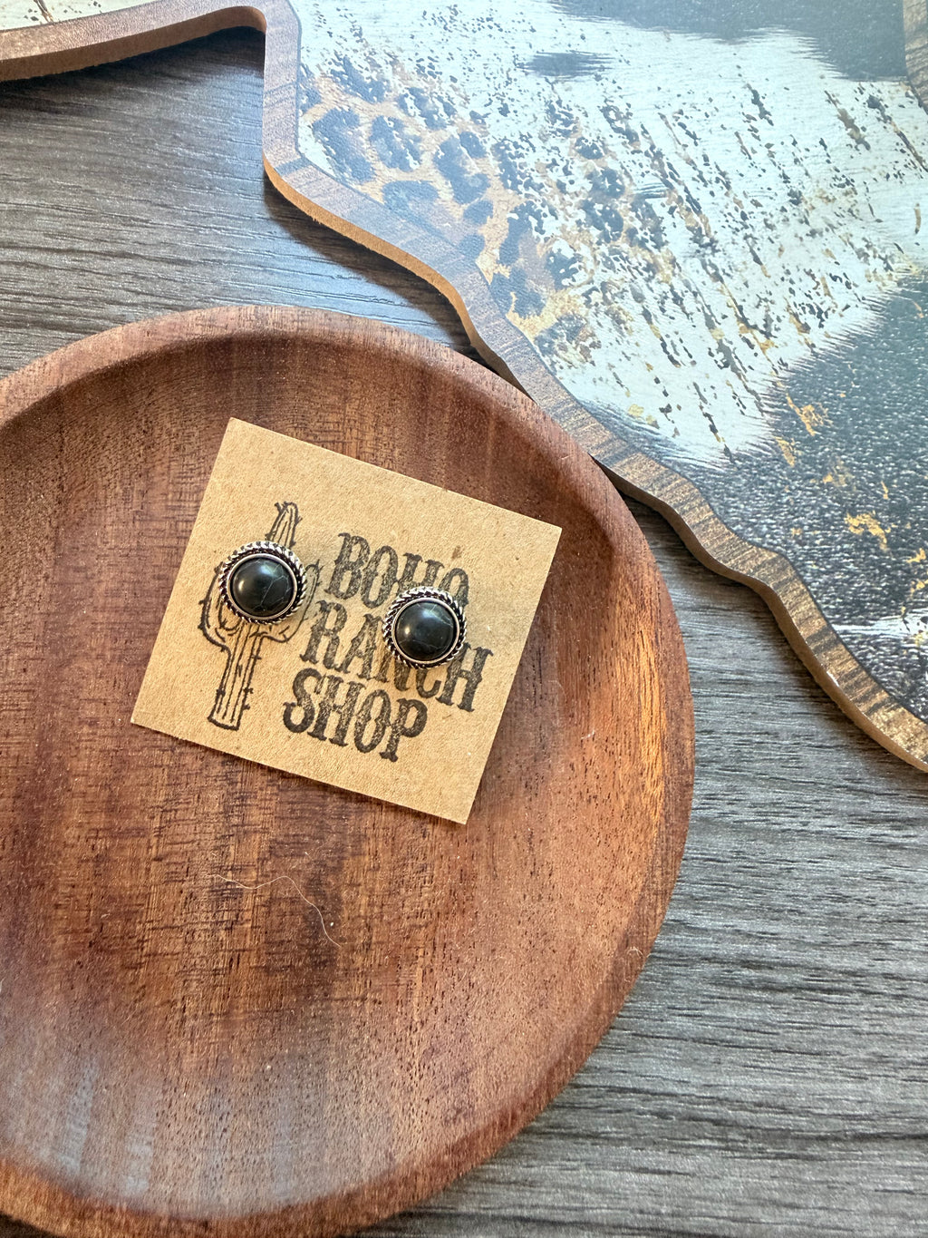 Western Mini Stone Stud Earrings - Heart Or Circle