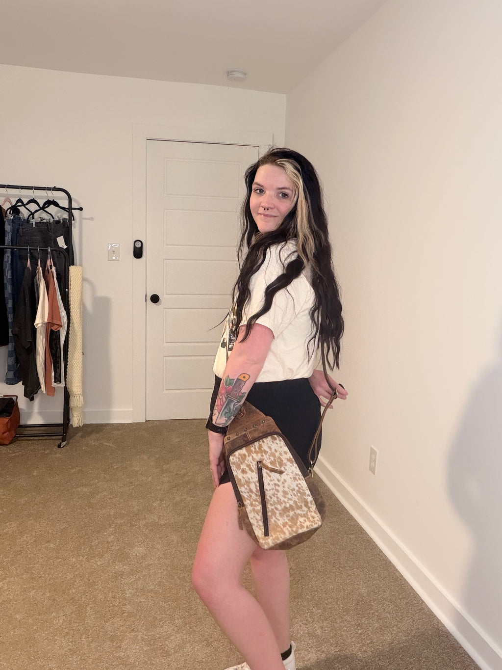 Western Cowhide Leather Sling Bag - travel bag chest bag