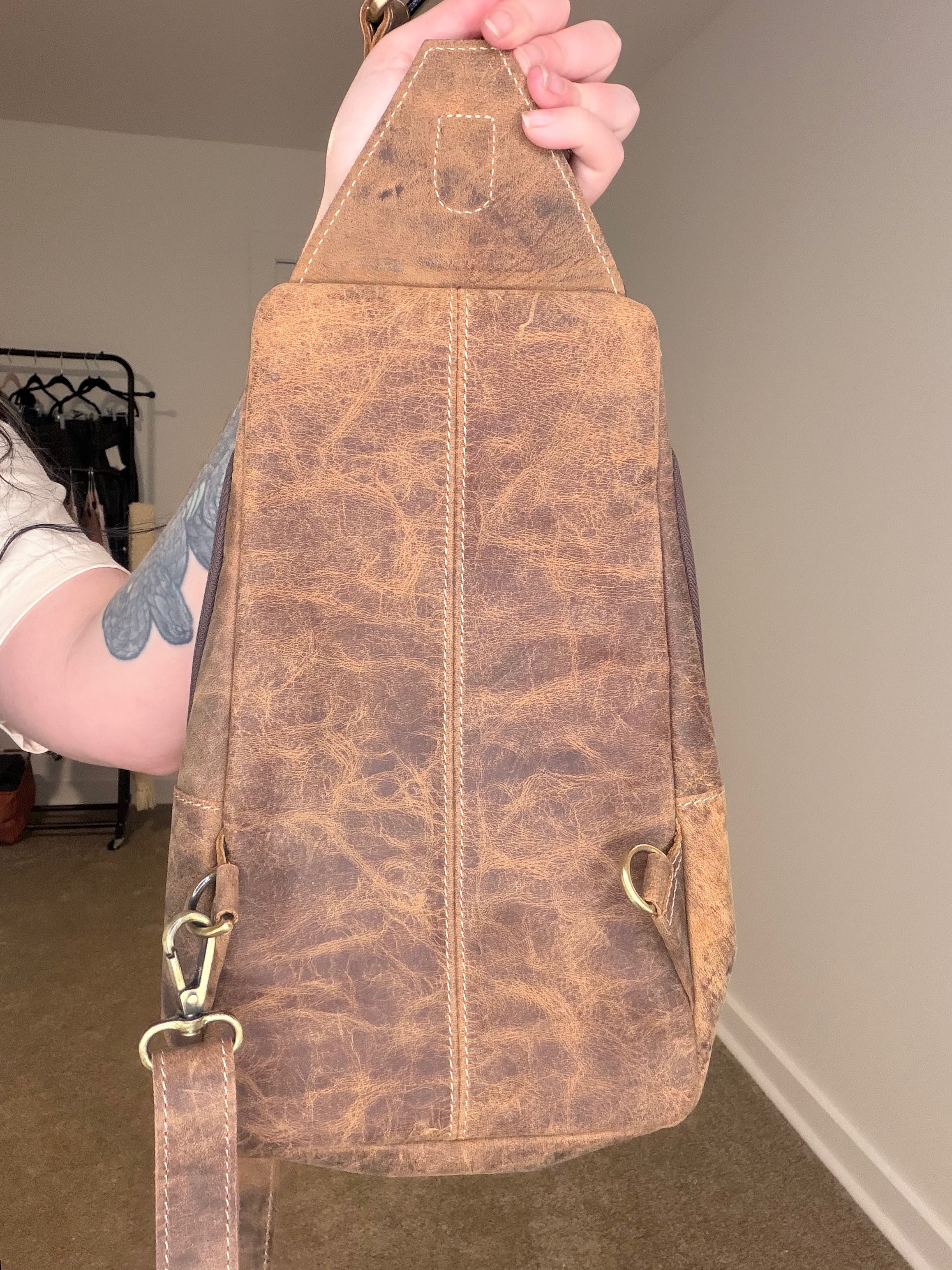 Western Cowhide Leather Sling Bag - travel bag chest bag