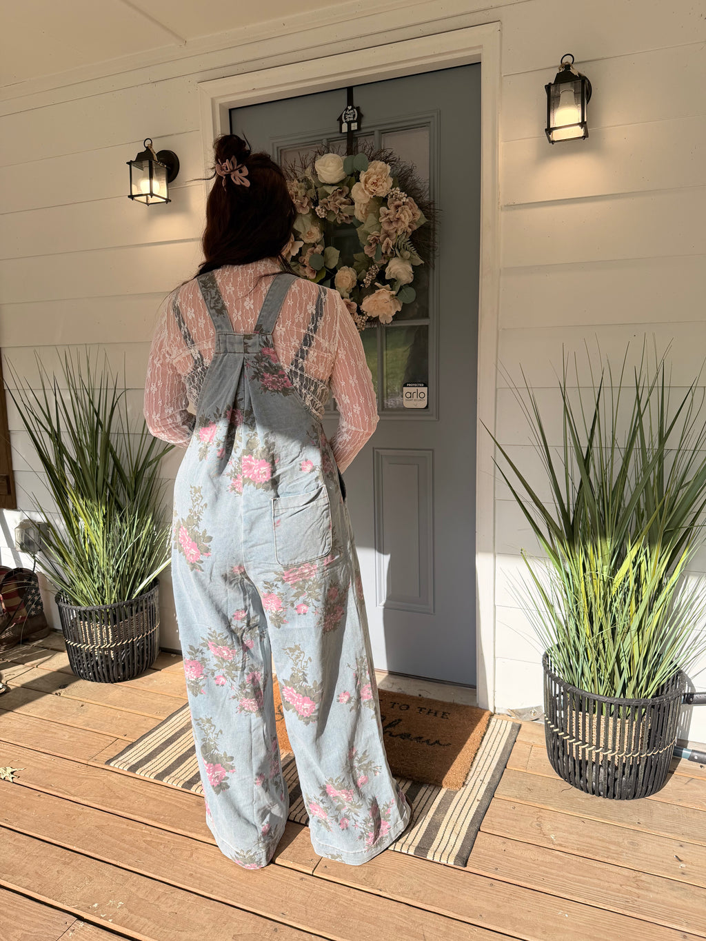 Beau Floral Print Pleated High Waist Wide Leg Denim Jumpsuit