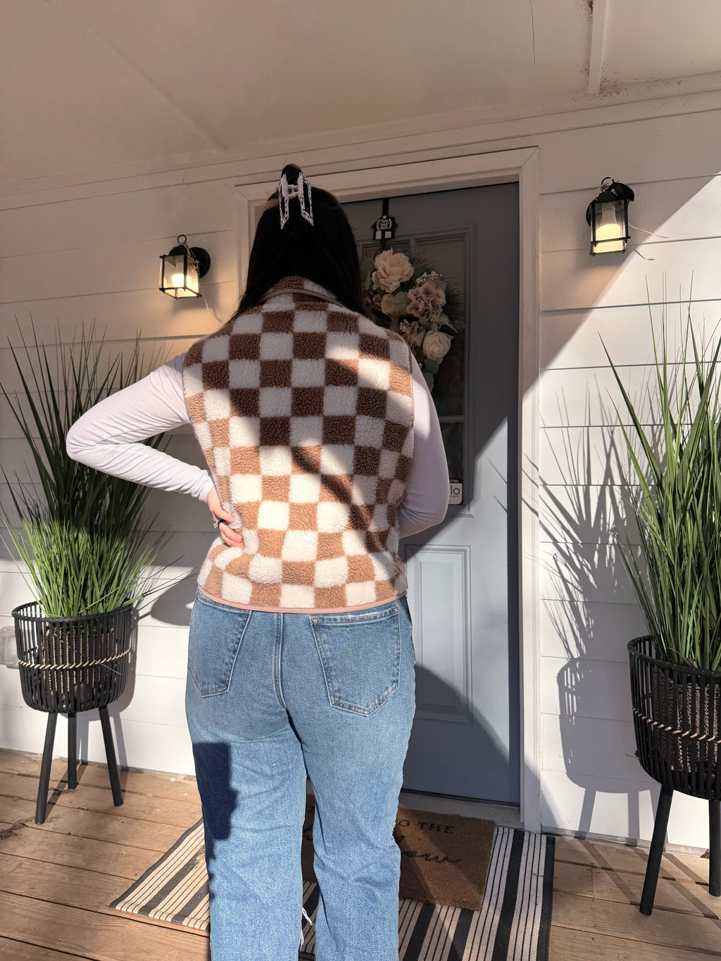 Checked Snap Button Sherpa Vest