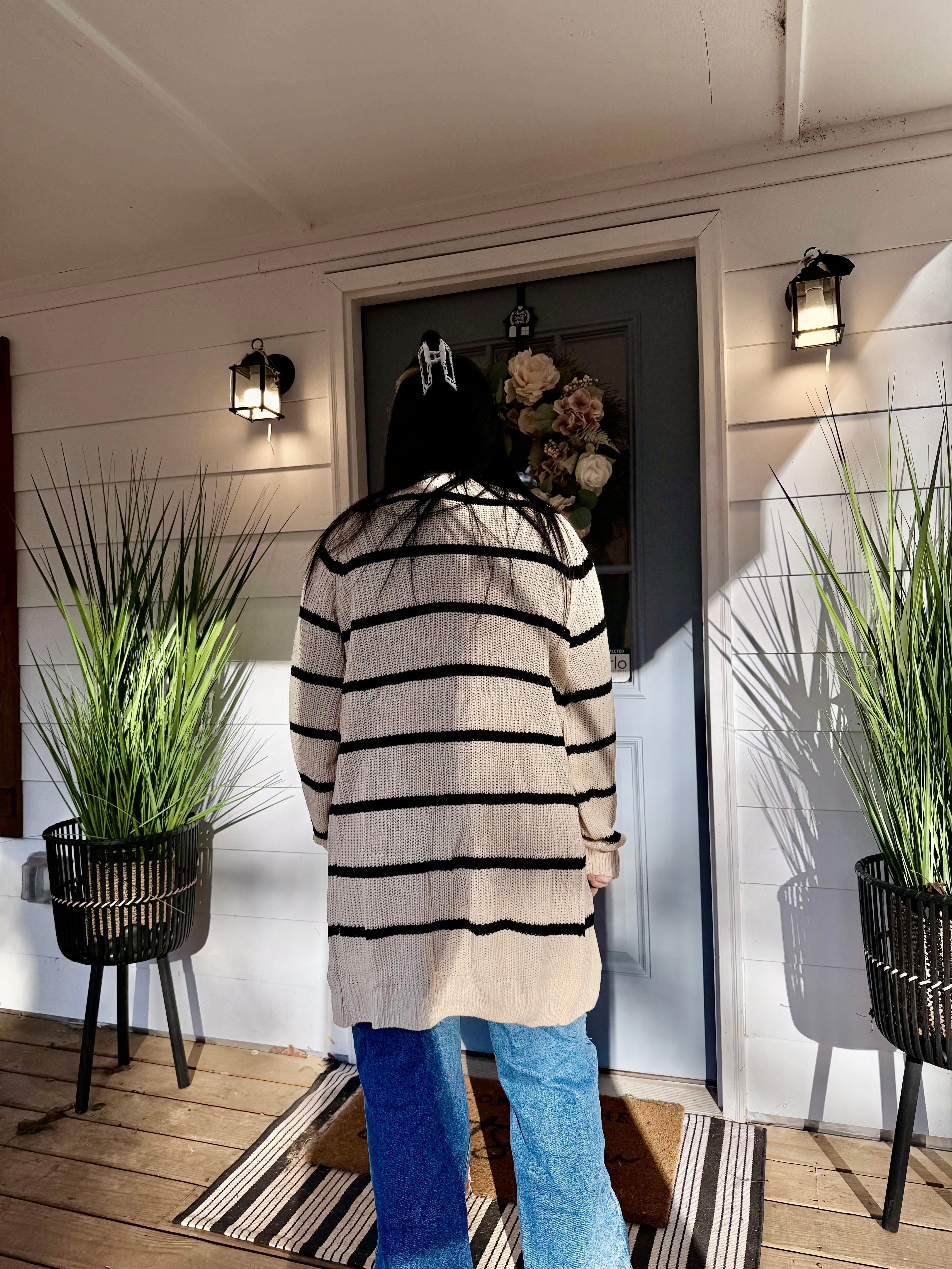 Striped Loose Cardigan Versatile Sweater Top