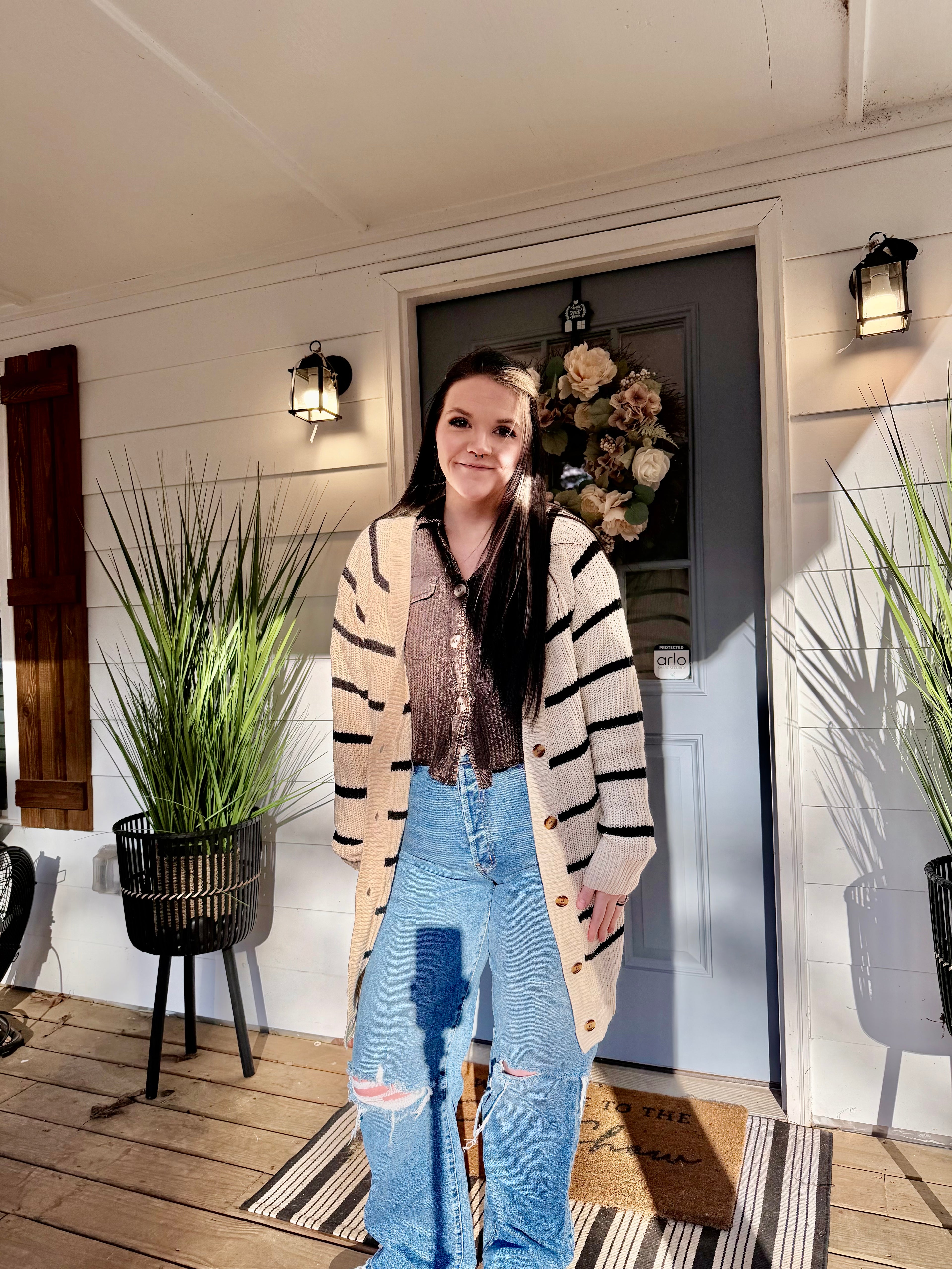 Striped Loose Cardigan Versatile Sweater Top