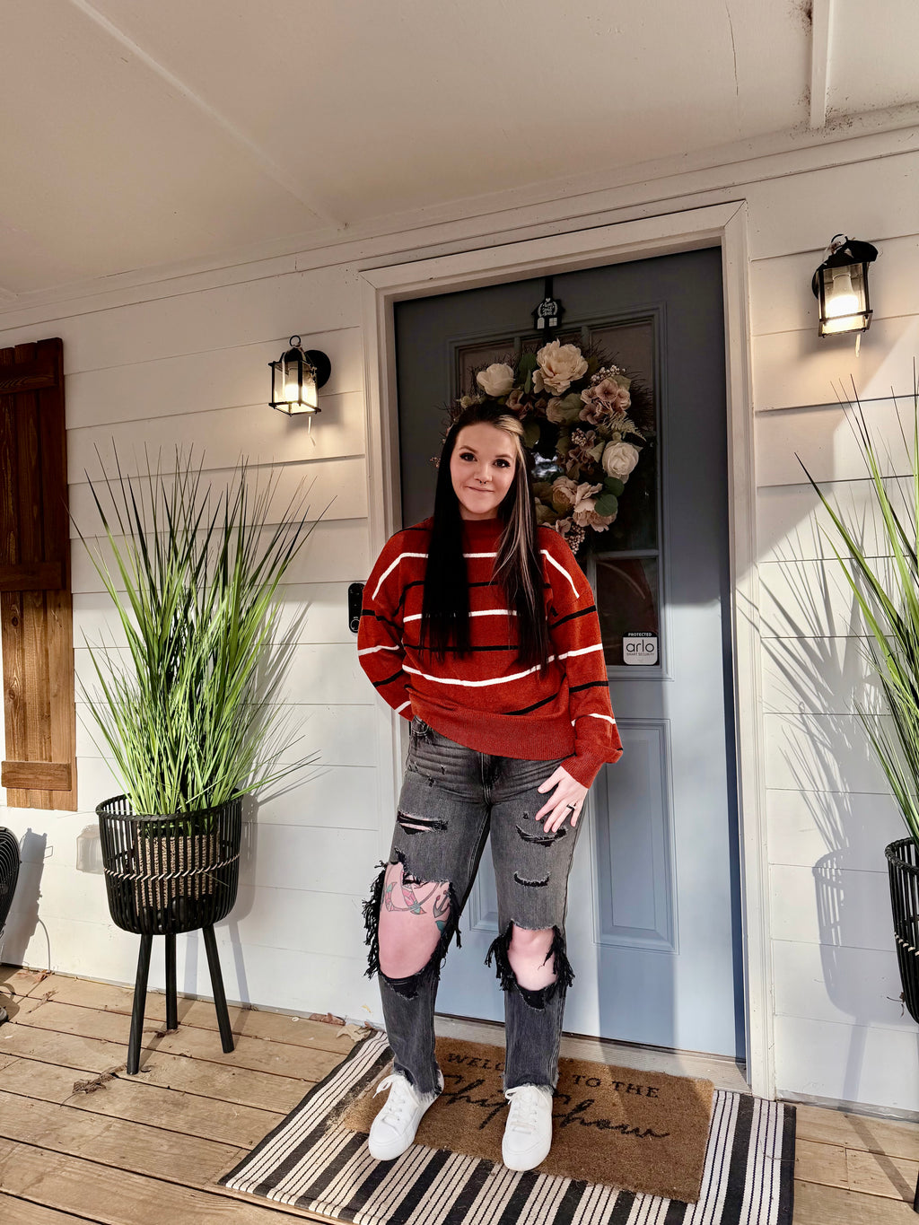 High Rise Destroy Slim Boyfriend Jean