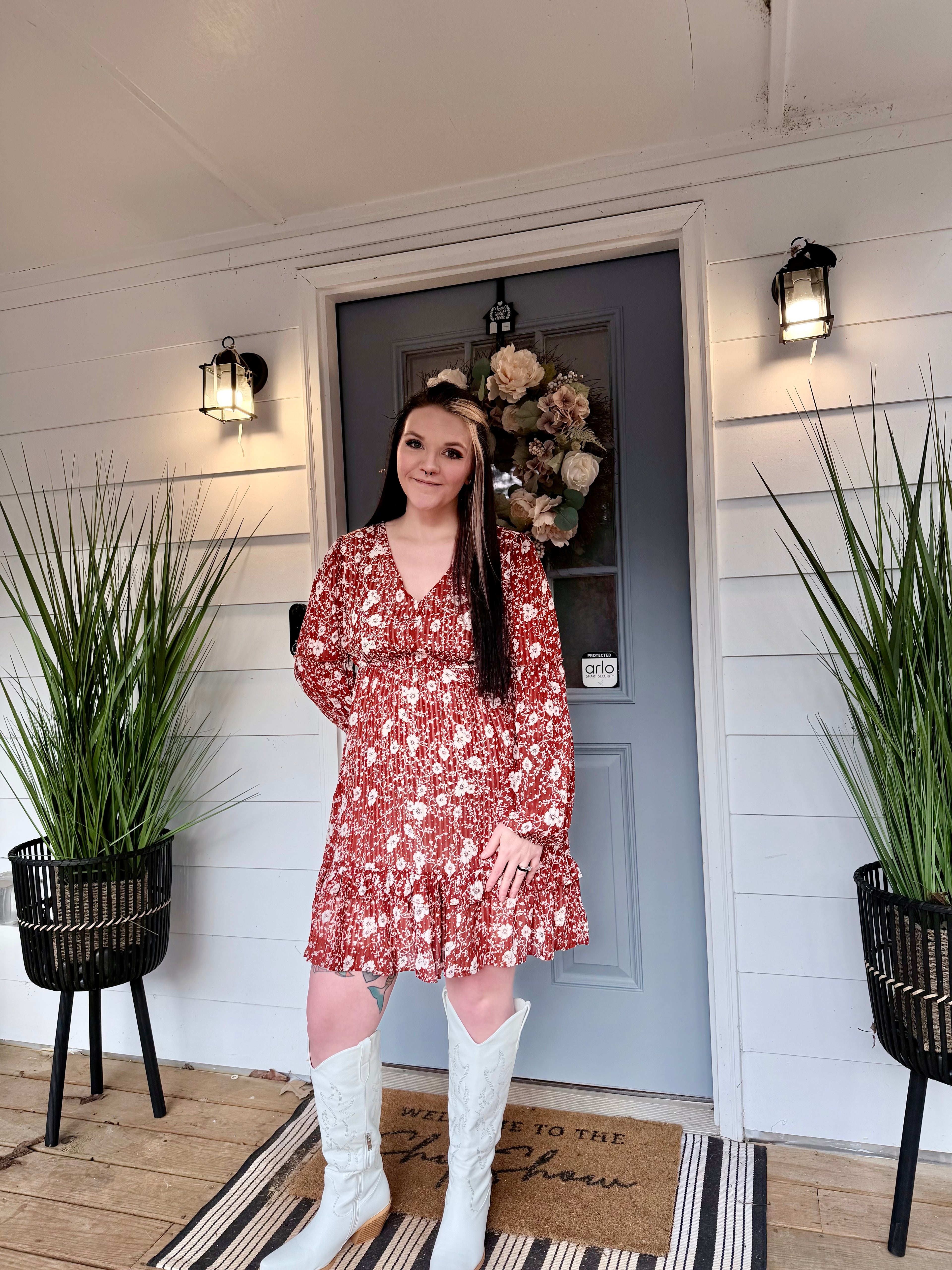 Boho Floral Ruffled Puff Sleeve V Neck Mini Dress