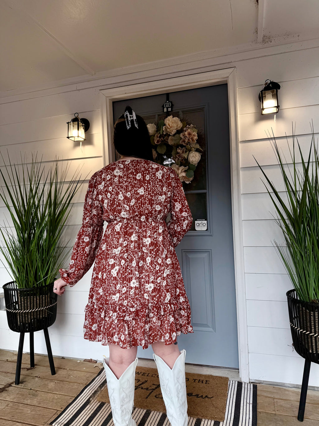 Boho Floral Ruffled Puff Sleeve V Neck Mini Dress