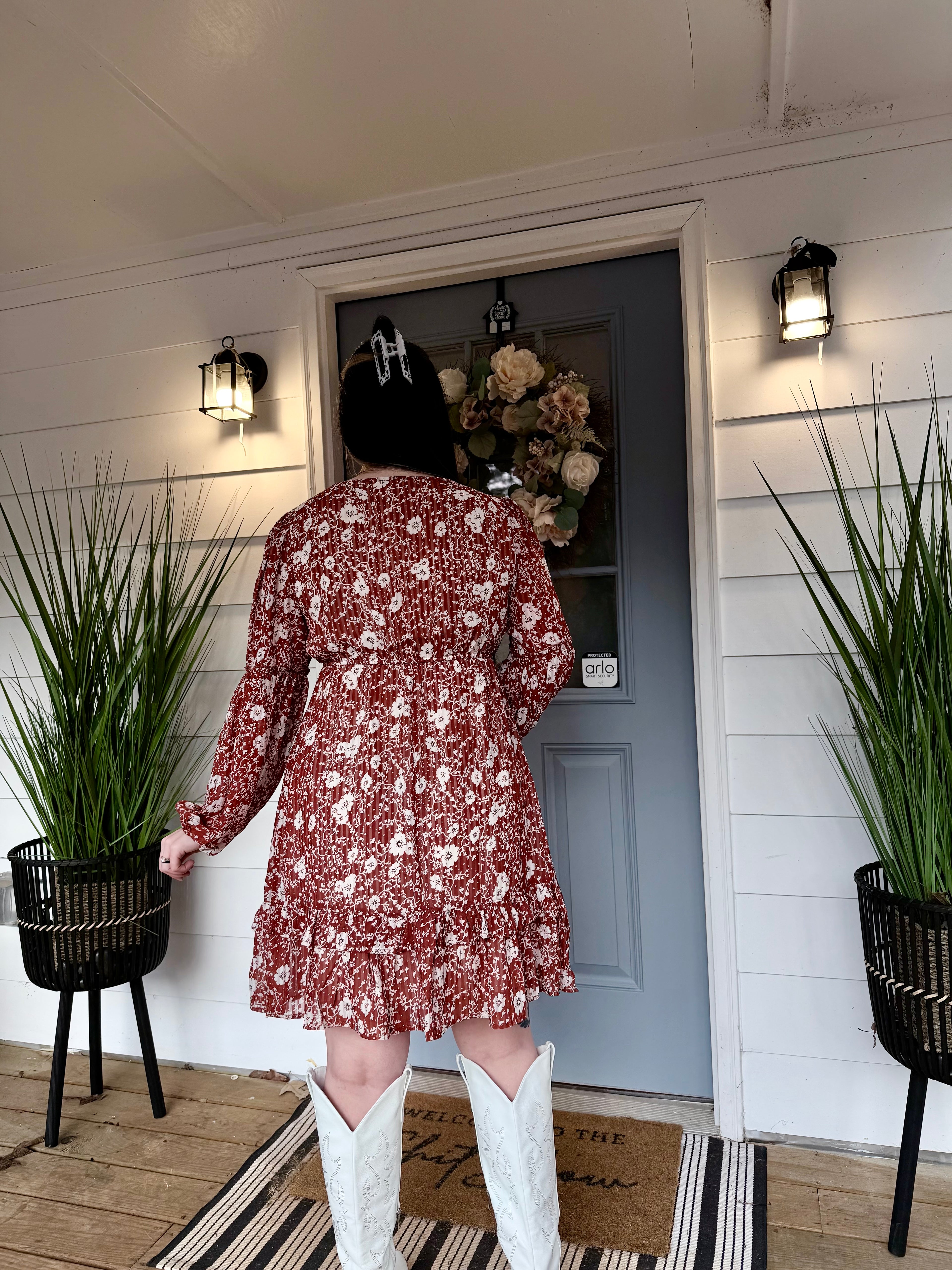 Boho Floral Ruffled Puff Sleeve V Neck Mini Dress