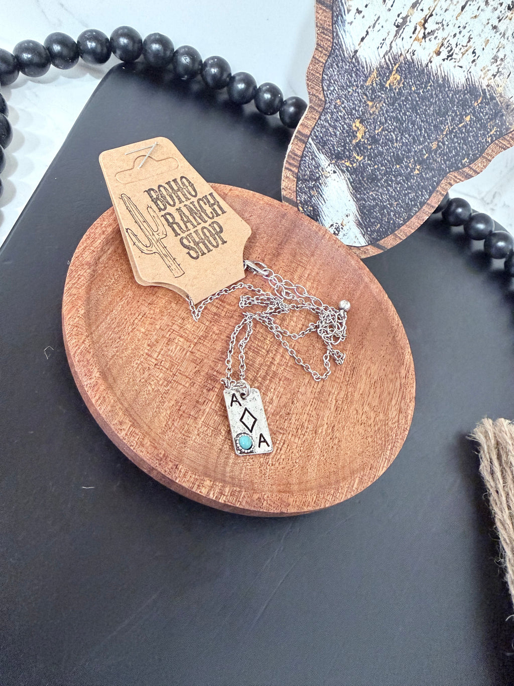 Western Card Necklace - diamond clover heart spade