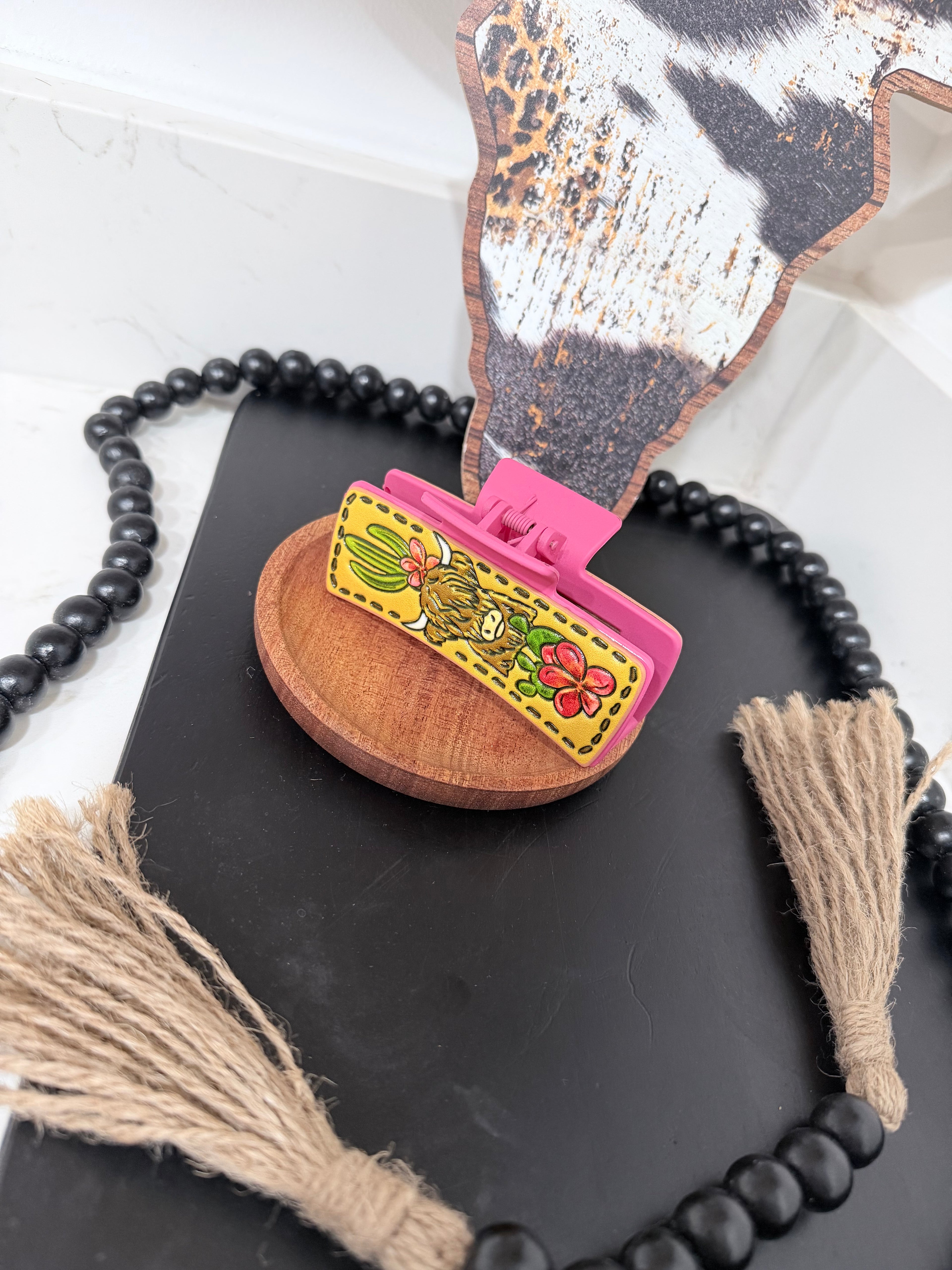 Large Western Faux Embossed Leather Hair Clip Claw