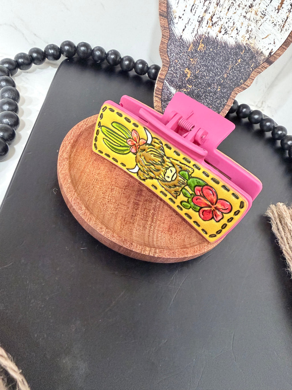 Large Western Faux Embossed Leather Hair Clip Claw