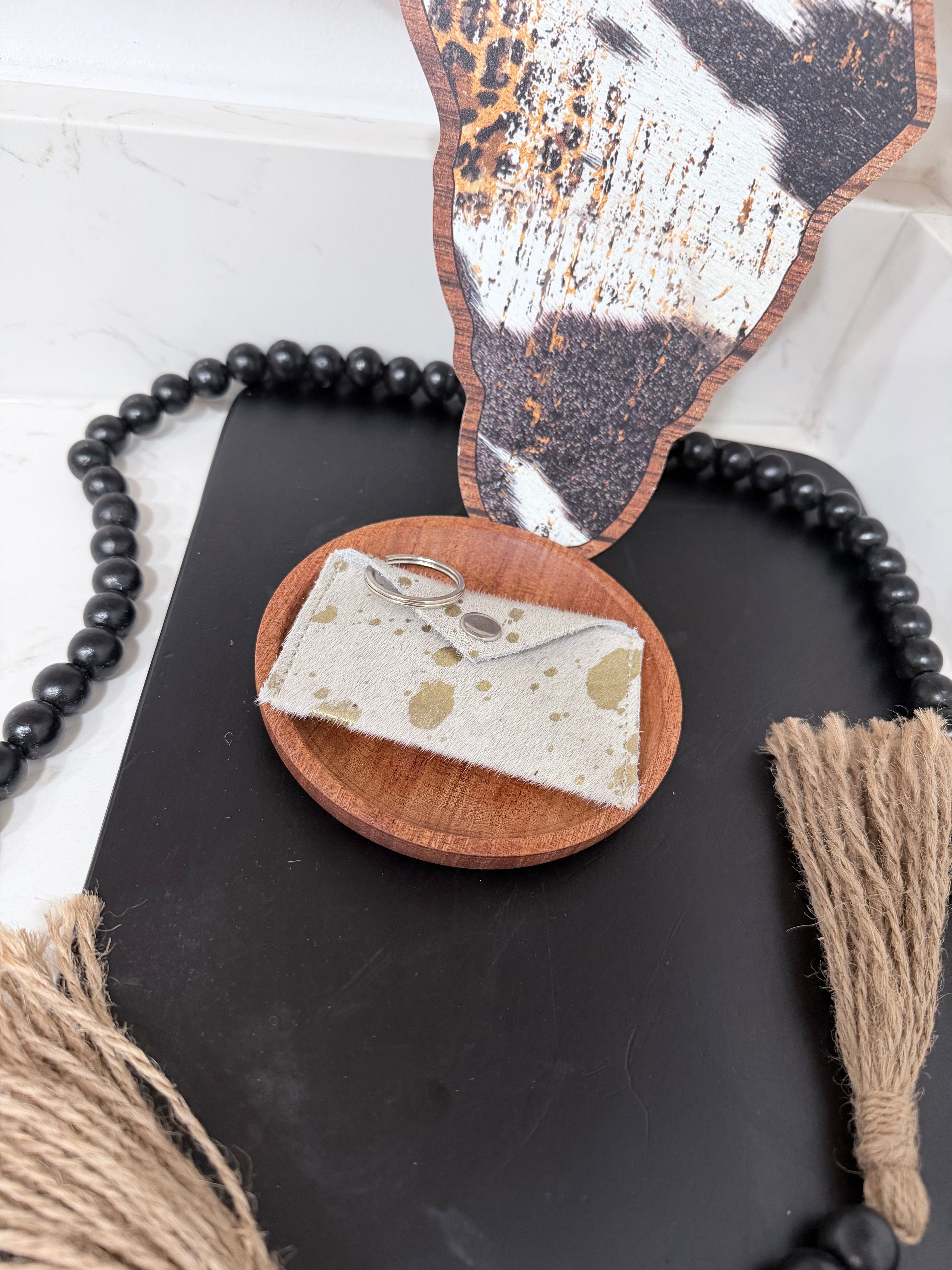 Cowhide Credit Card Holder Keychain - Gift Card holder