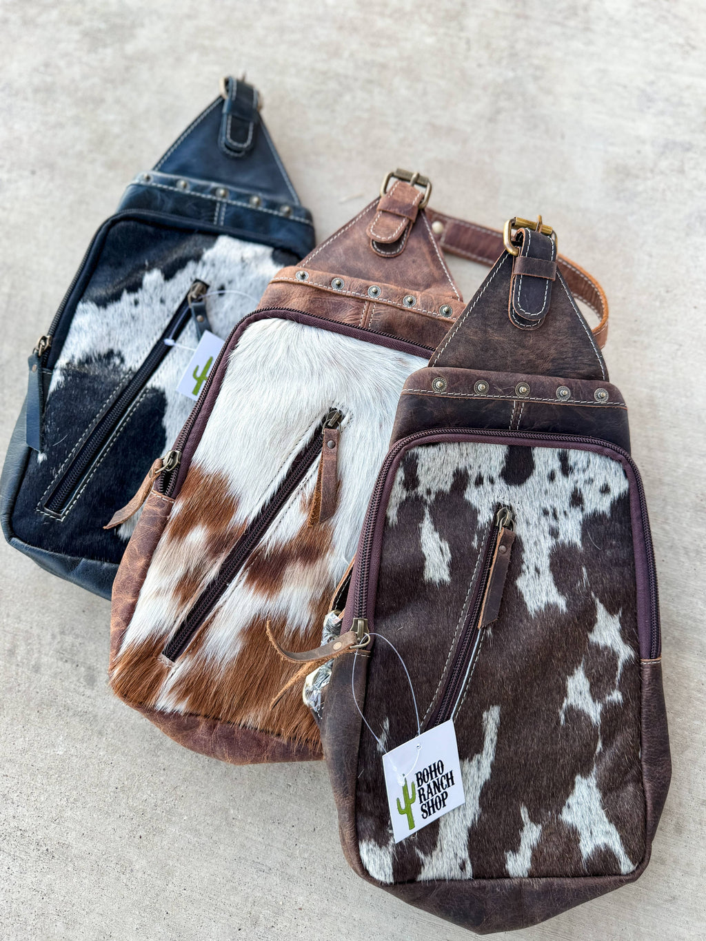 Western Cowhide Leather Sling Bag - travel bag chest bag