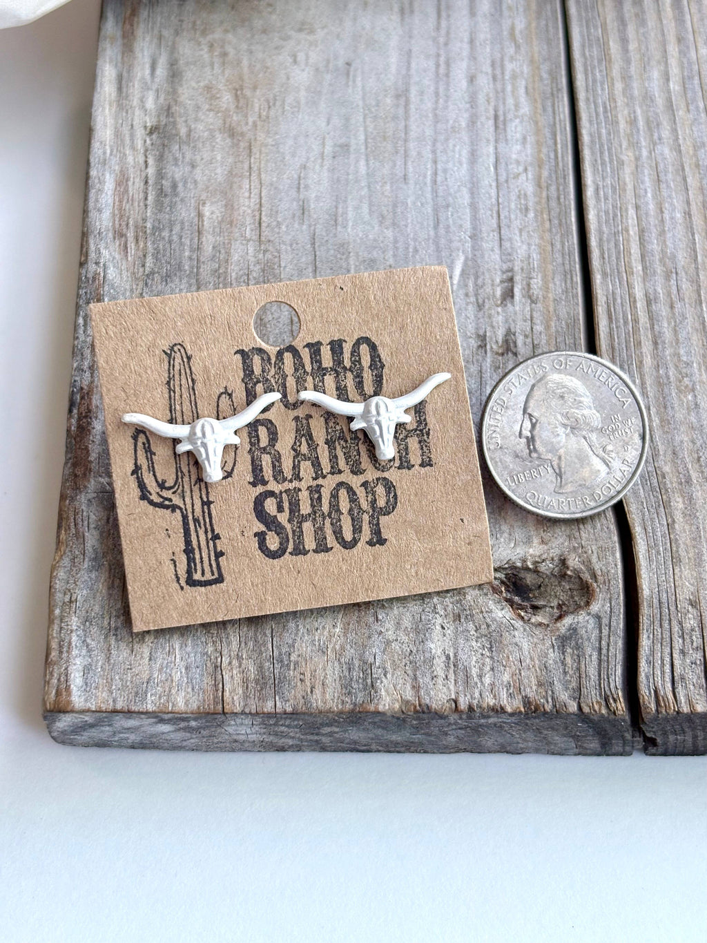 Western Theme Stud Earrings - steer longhorn horse shoe