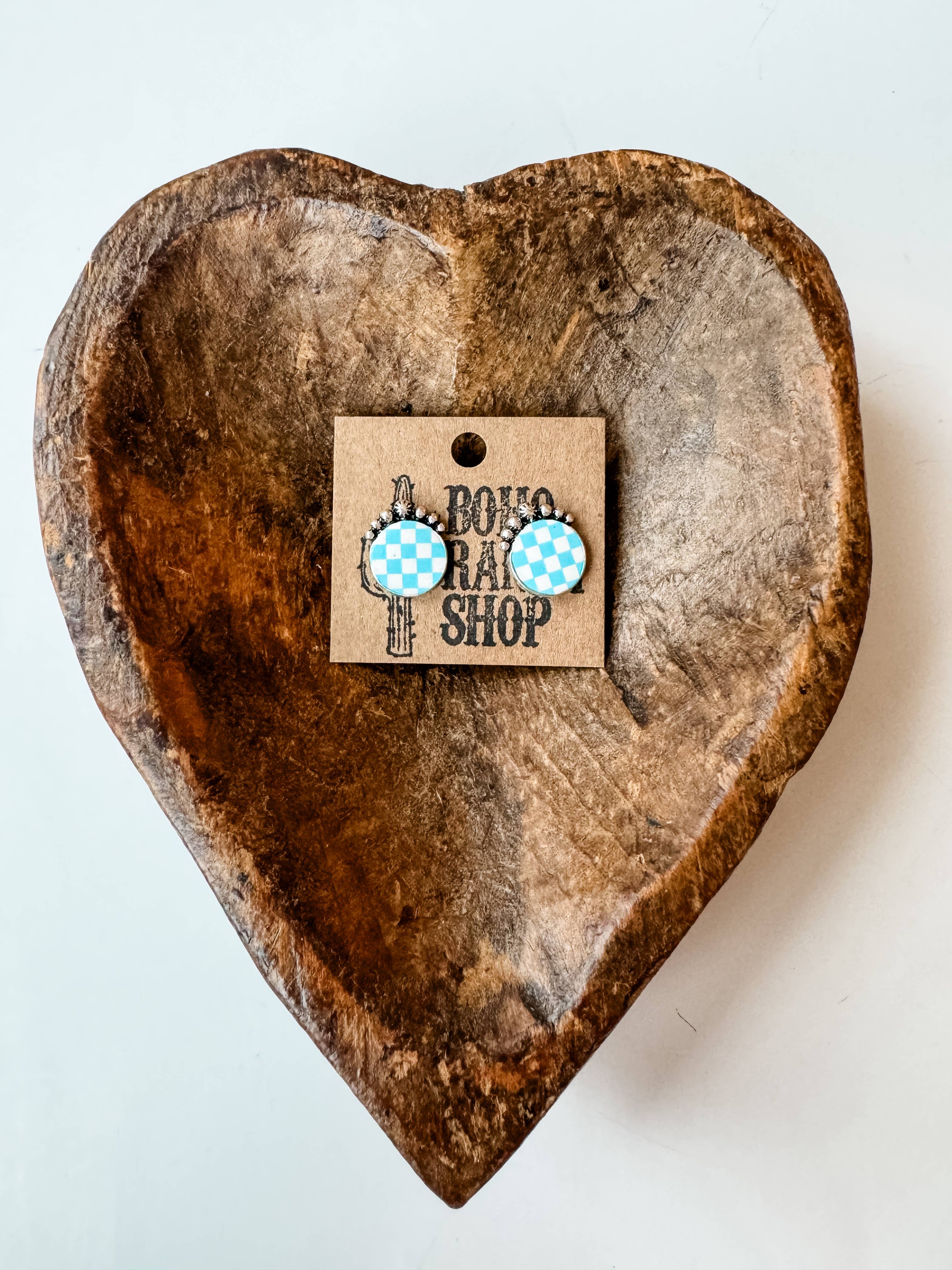 Western Checkered Round Stud Earrings