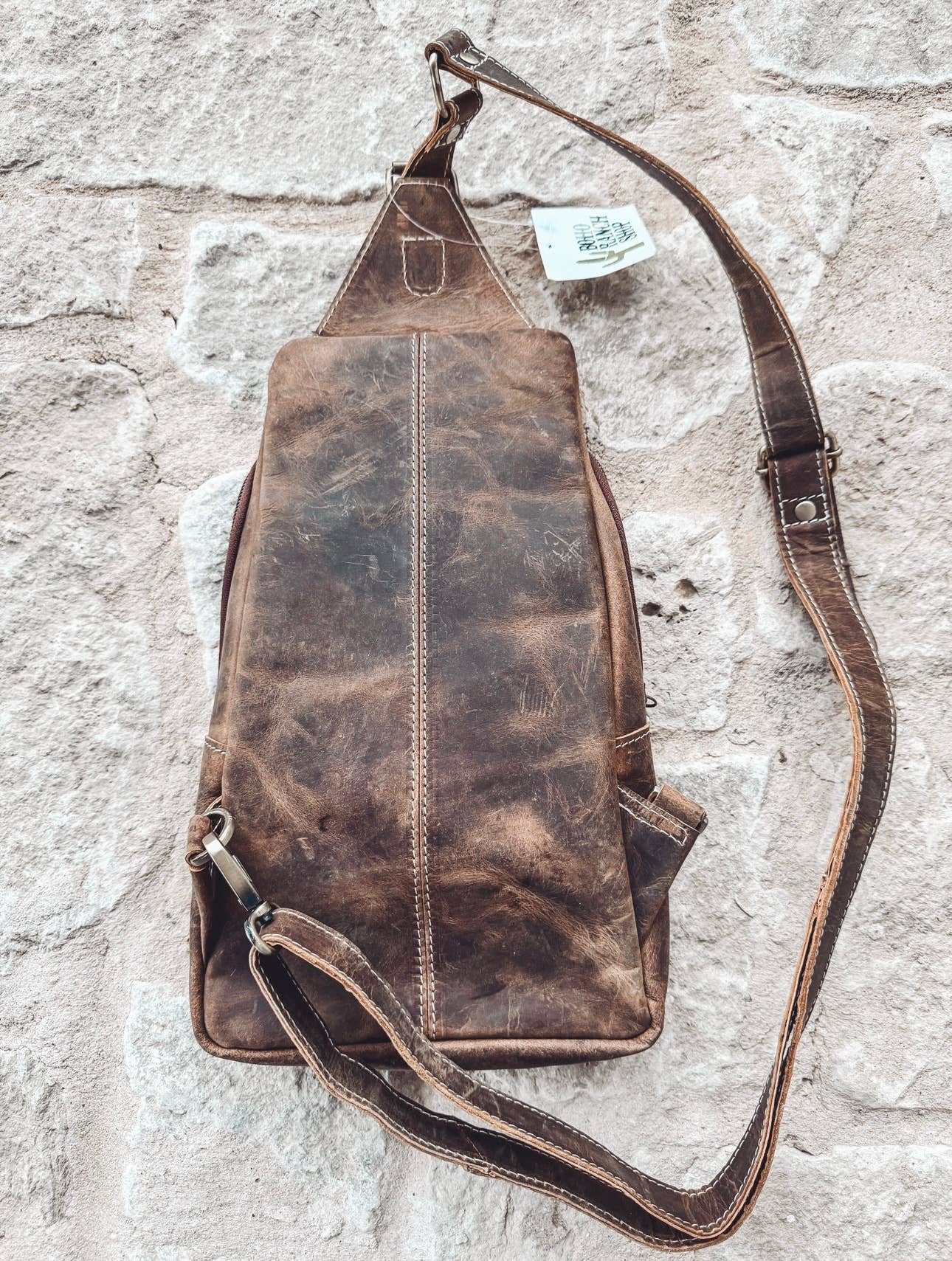 Western Cowhide Leather Sling Bag - travel bag chest bag