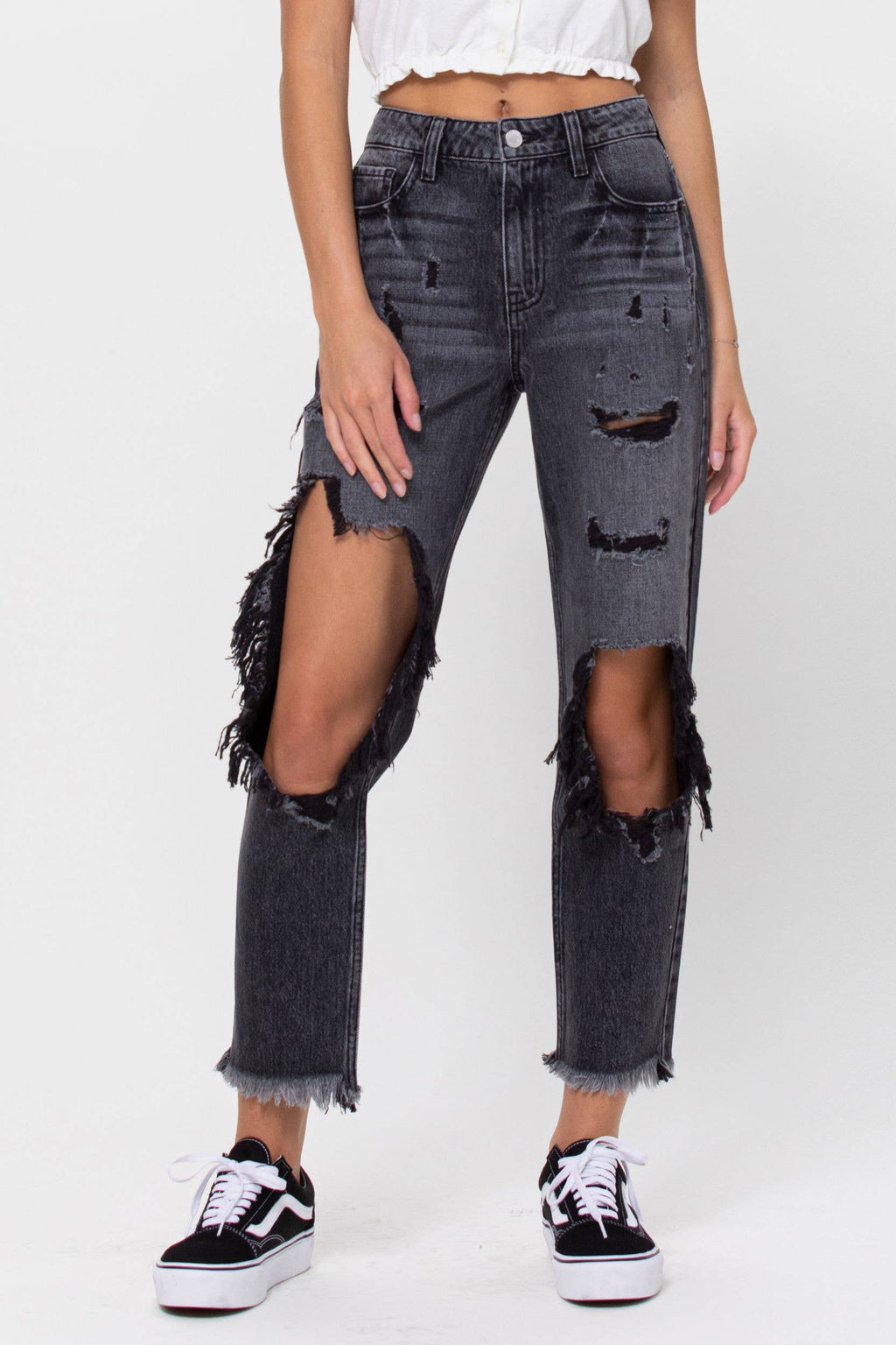 High Rise Destroy Slim Boyfriend Jean