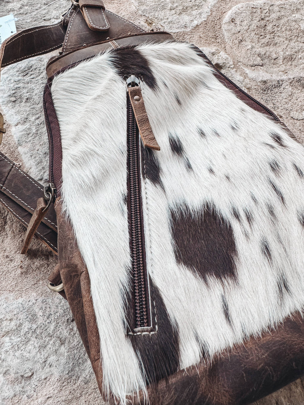 Western Cowhide Leather Sling Bag - travel bag chest bag