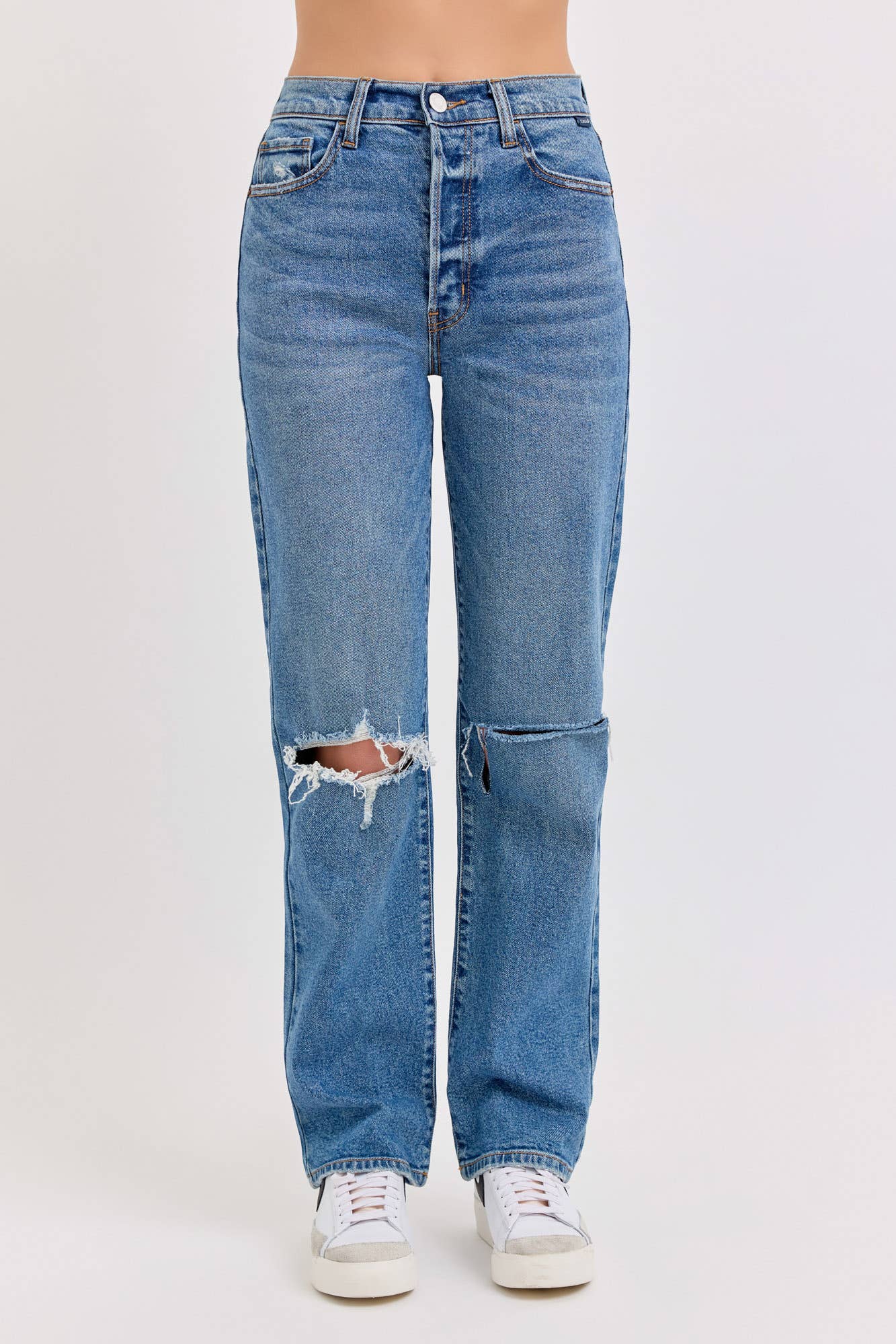 Super High Rise Destroy Dad Jean Medium Wash