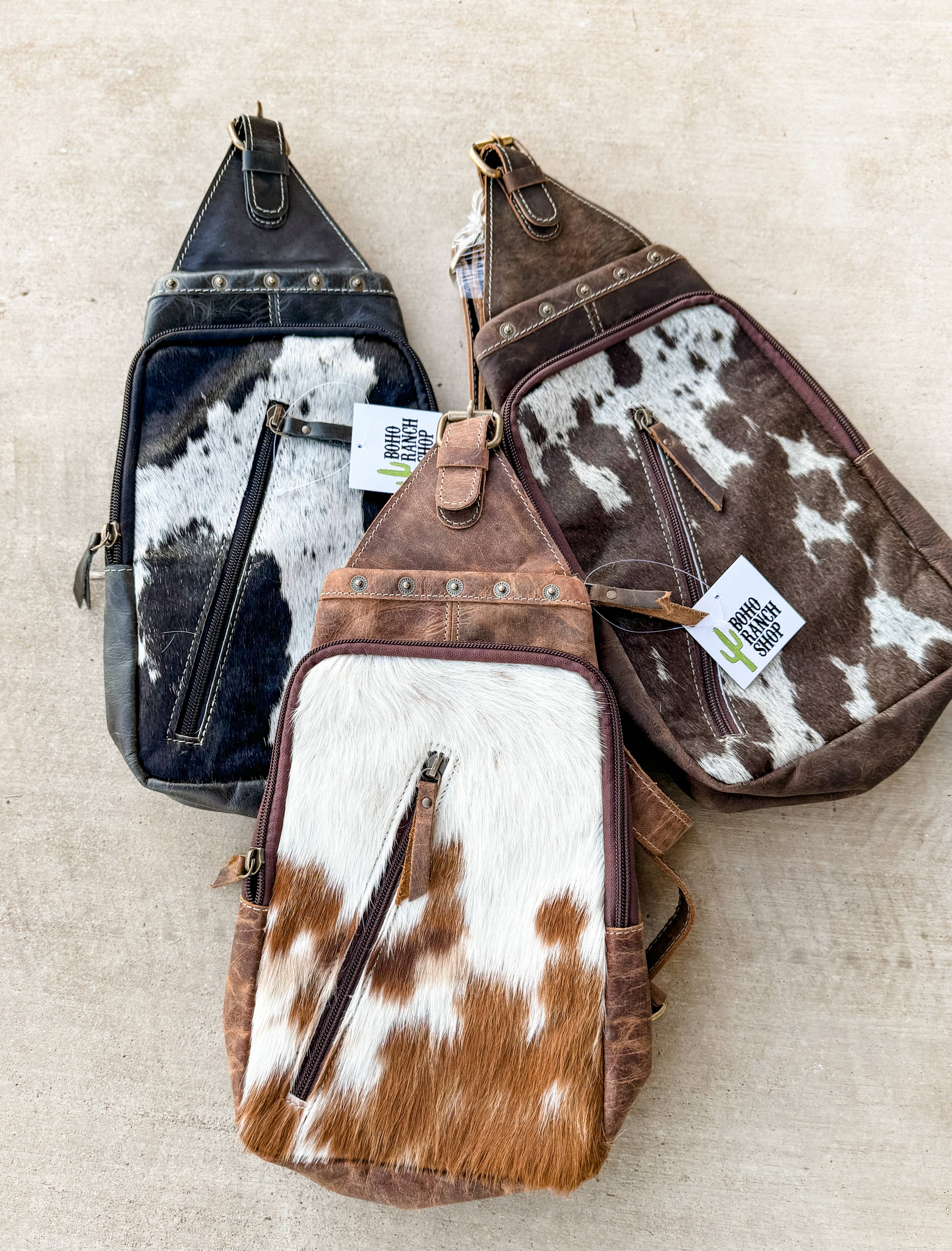 Western Cowhide Leather Sling Bag - travel bag chest bag